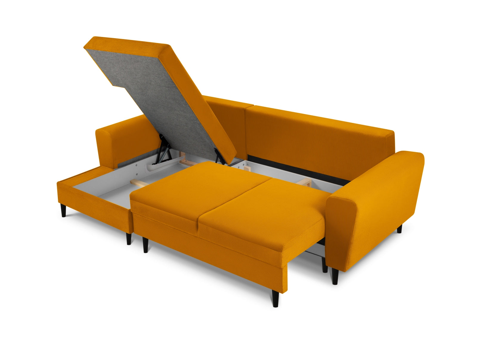 Entdecken Sie das elegante Kyoto Ecksofa links mit Schlaffunktion und Stauraum. Ideal für stilvolle Wohnräume und entspannte Nächte.