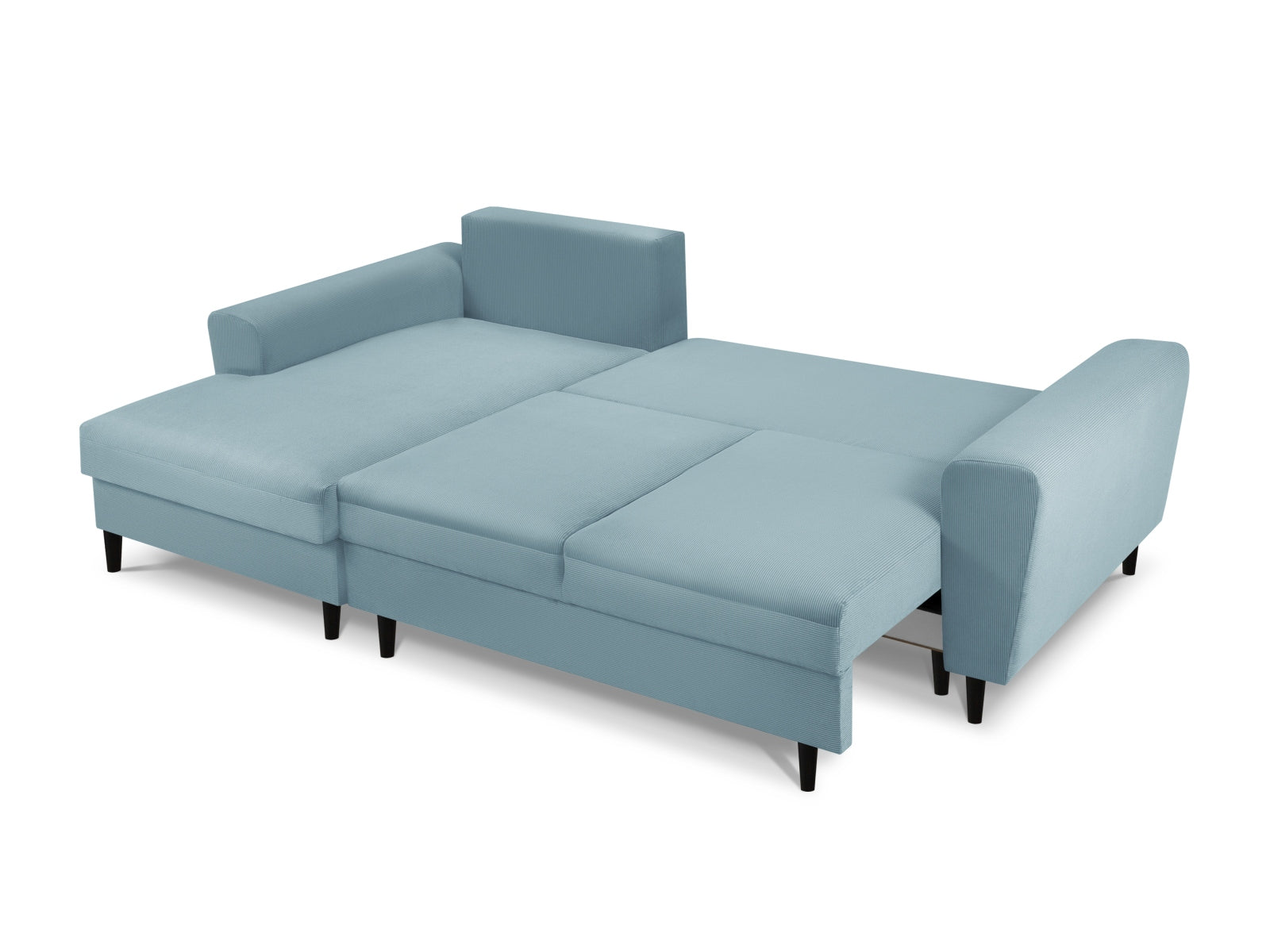 Stylisches Kyoto Ecksofa links in zartem Light Blue-Fjord, 4-Sitzer mit integrierter Schlaffunktion und Stauraum für zusätzlichen Komfort.