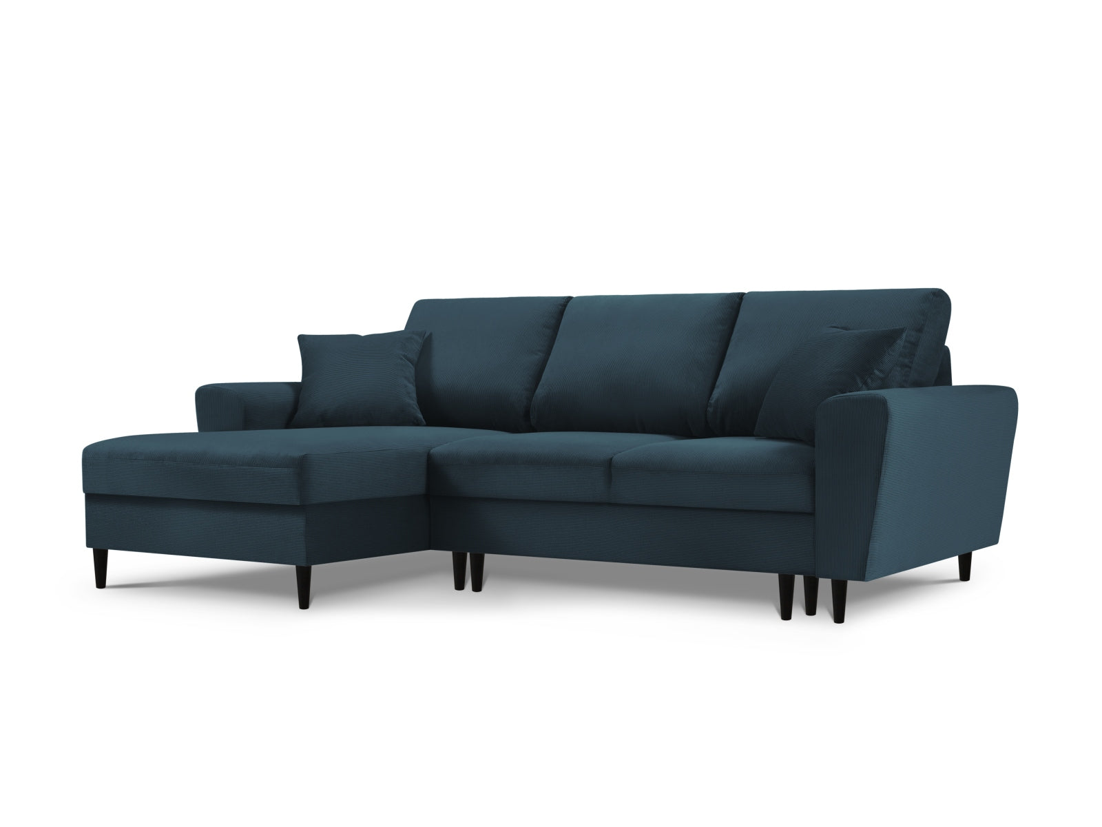 Kyoto Ecksofa links mit Schlaffunktion und Stauraumbox 4 Sitzer 145cm in Dark Blue-Fjord präsentiert im Onlineshop von KAQTU Design AG. Bettsofa links ist von Cosmopolitan Design