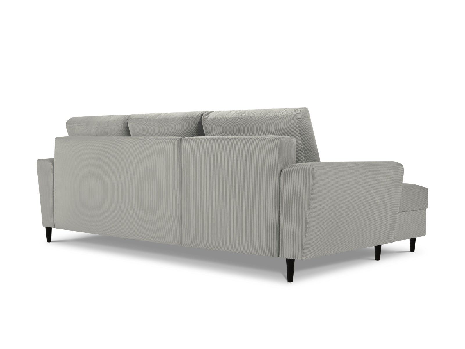 Modernes Kyoto Ecksofa links in sanftem Grau, 4-Sitzer mit integrierter Schlaffunktion und Stauraum, ideal für gemütliche Wohnräume.