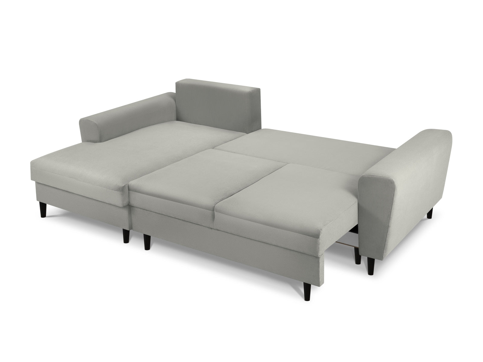 Stylisches Kyoto Ecksofa links in elegantem Grau, 4-Sitzer mit praktischer Schlaffunktion und Stauraum, perfekt für entspannte Abende.