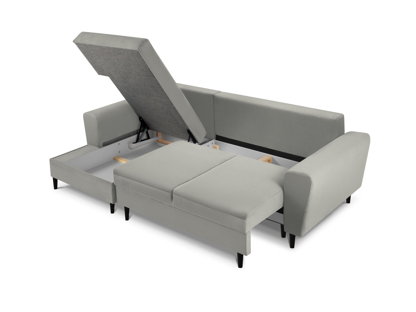 Entdecken Sie das elegante Kyoto Ecksofa links mit Schlaffunktion und Stauraum. Ideal für stilvolle Wohnräume und entspannte Nächte.