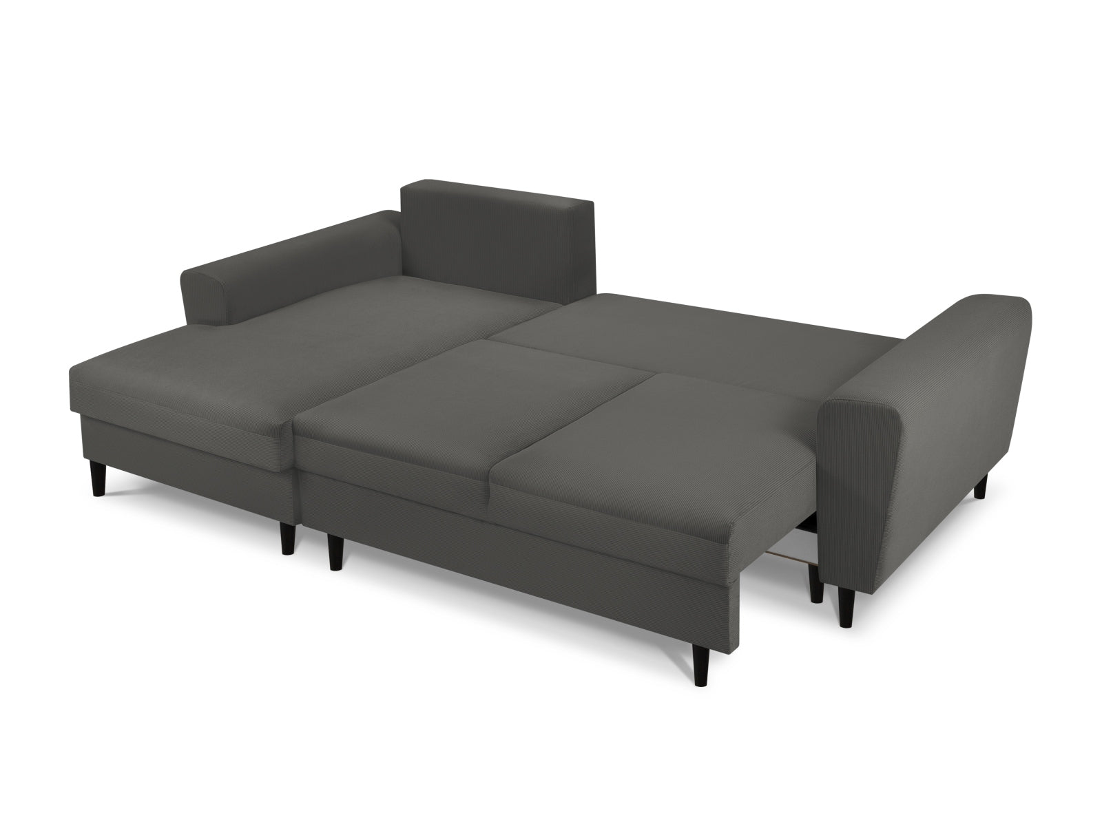 Stylisches Kyoto Ecksofa links in elegantem Grau, 4-Sitzer mit praktischer Schlaffunktion und Stauraum, perfekt für entspannte Abende.