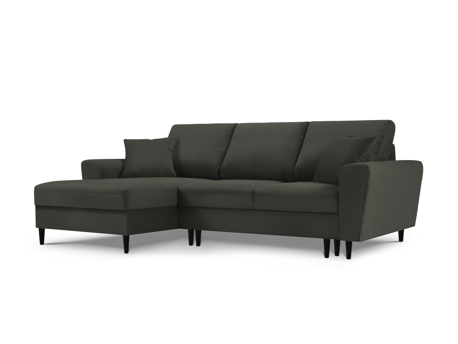 Kyoto Ecksofa links mit Schlaffunktion und Stauraumbox 4 Sitzer 145cm in Black-Fjord präsentiert im Onlineshop von KAQTU Design AG. Bettsofa links ist von Cosmopolitan Design