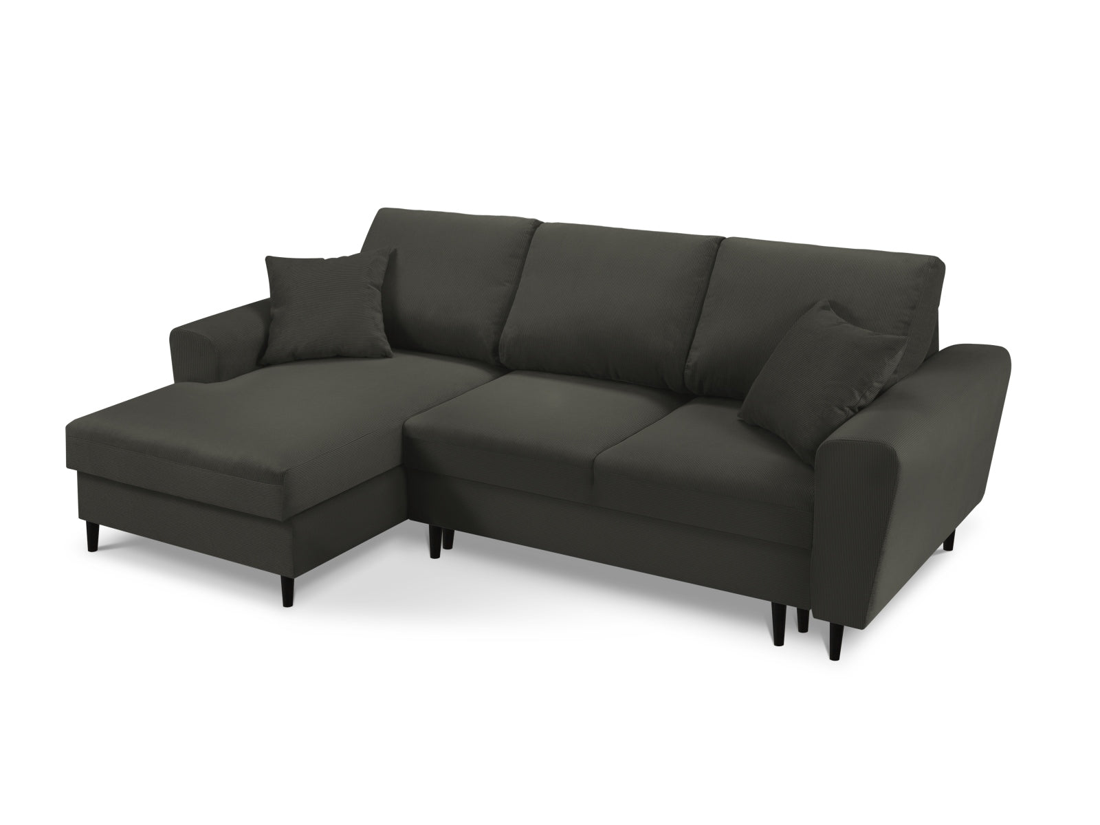 Elegantes Kyoto Ecksofa links mit Schlafoption und Stauraum, perfekt für stilvolle Wohnzimmer, 4-Sitzer in edlem Schwarz.