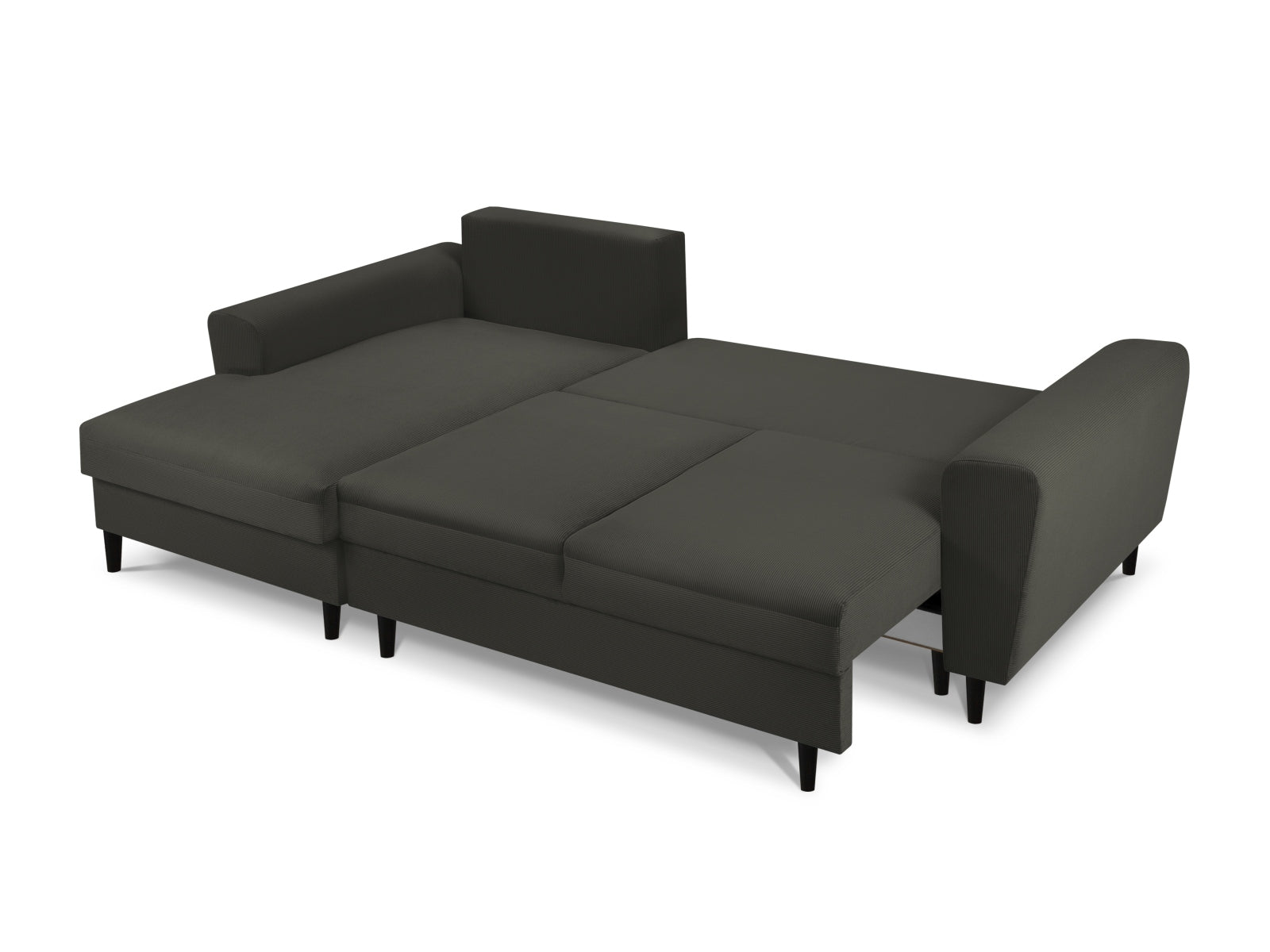 Stylisches Kyoto Ecksofa links mit Schlaffunktion und Stauraum, 4-Sitzer in zeitlosem Schwarz, perfekt für entspannte Stunden und Gäste.