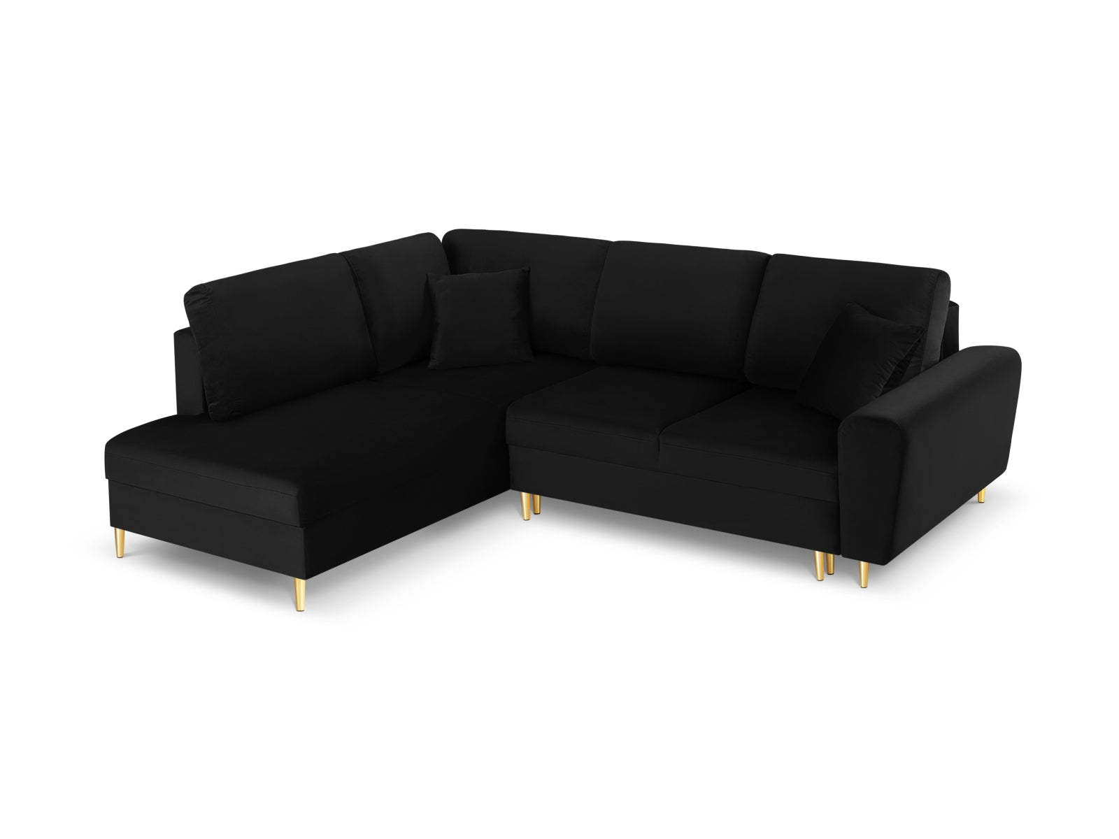 Kyoto Velour Ecksofa links mit Schlaffunktion und Stauraumbox 5 Sitzer 194cm in Black präsentiert im Onlineshop von KAQTU Design AG. Ecksofa links ist von Cosmopolitan Design