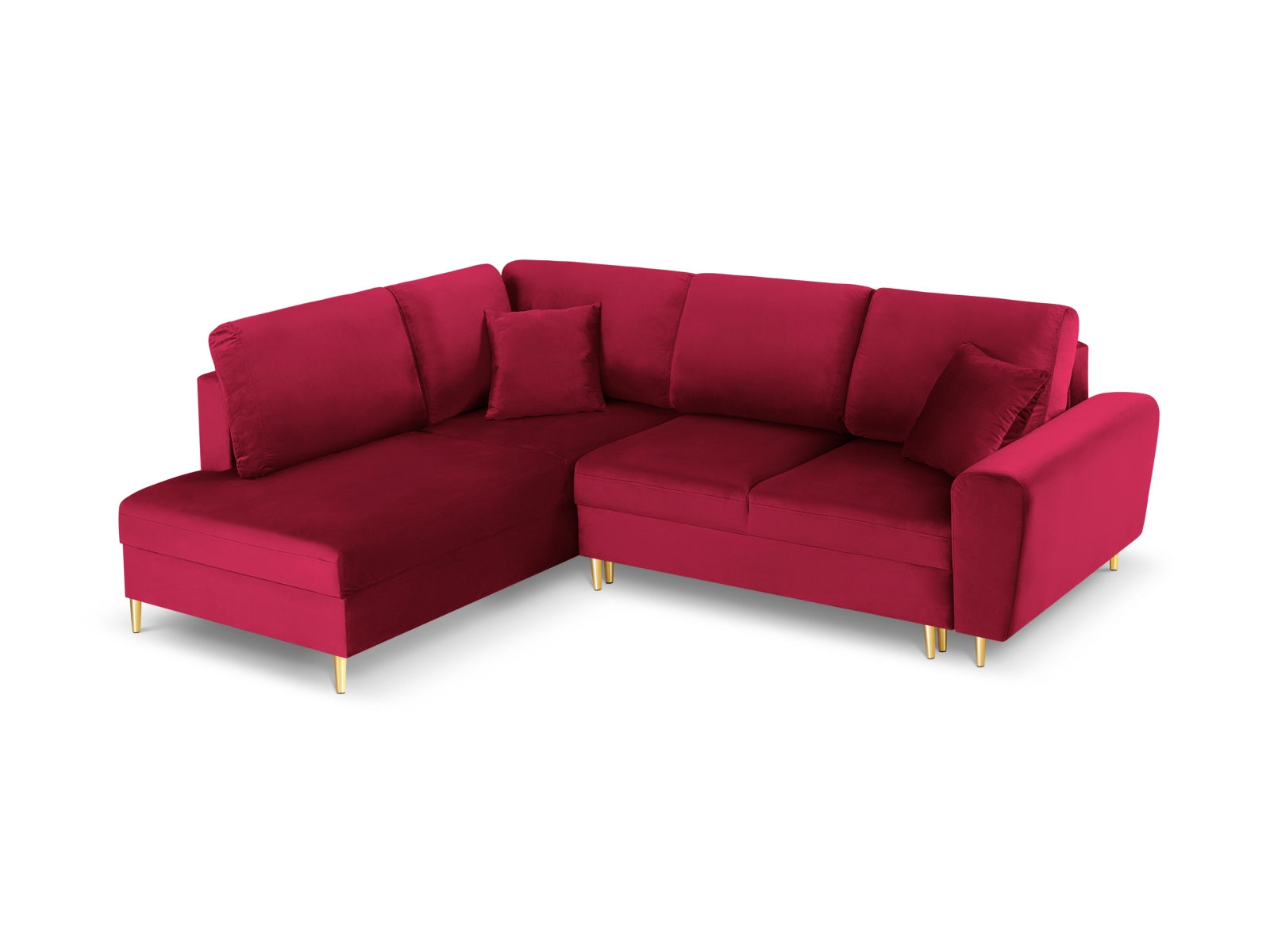 Kyoto Velour Ecksofa links mit Schlaffunktion und Stauraumbox 5 Sitzer 194cm in Red präsentiert im Onlineshop von KAQTU Design AG. Ecksofa links ist von Cosmopolitan Design