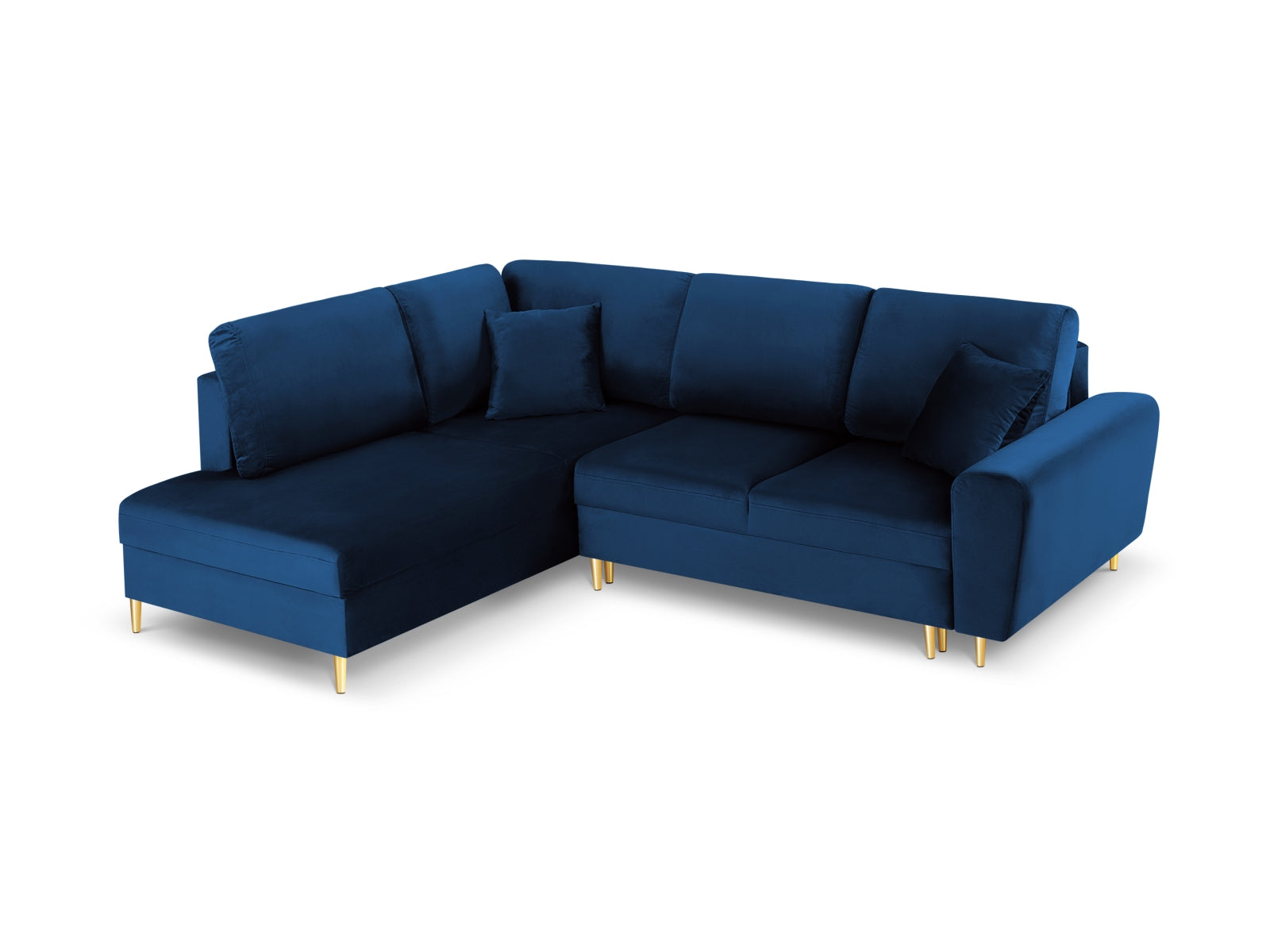Kyoto Velour Ecksofa links mit Schlaffunktion und Stauraumbox 5 Sitzer 194cm in Royal Blue präsentiert im Onlineshop von KAQTU Design AG. Ecksofa links ist von Cosmopolitan Design