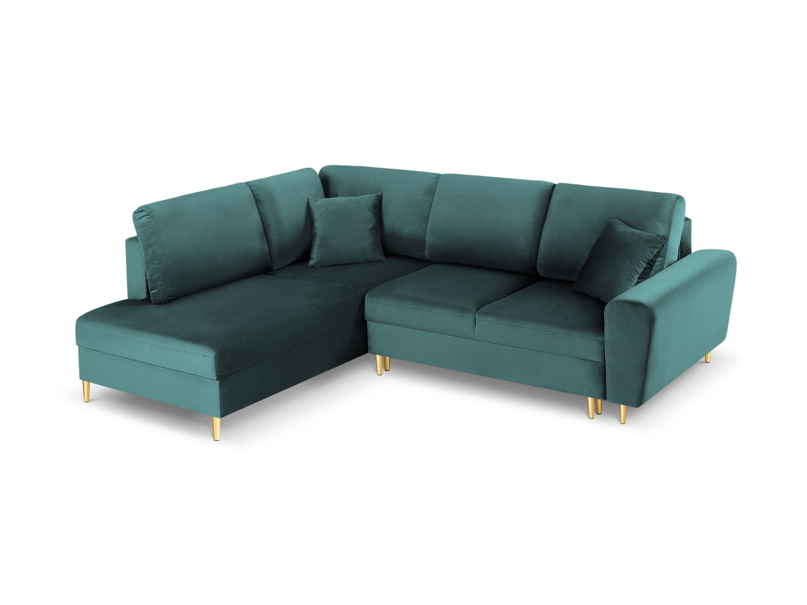 Kyoto Velour Ecksofa links mit Schlaffunktion und Stauraumbox 5 Sitzer 194cm in Petrol präsentiert im Onlineshop von KAQTU Design AG. Ecksofa links ist von Cosmopolitan Design