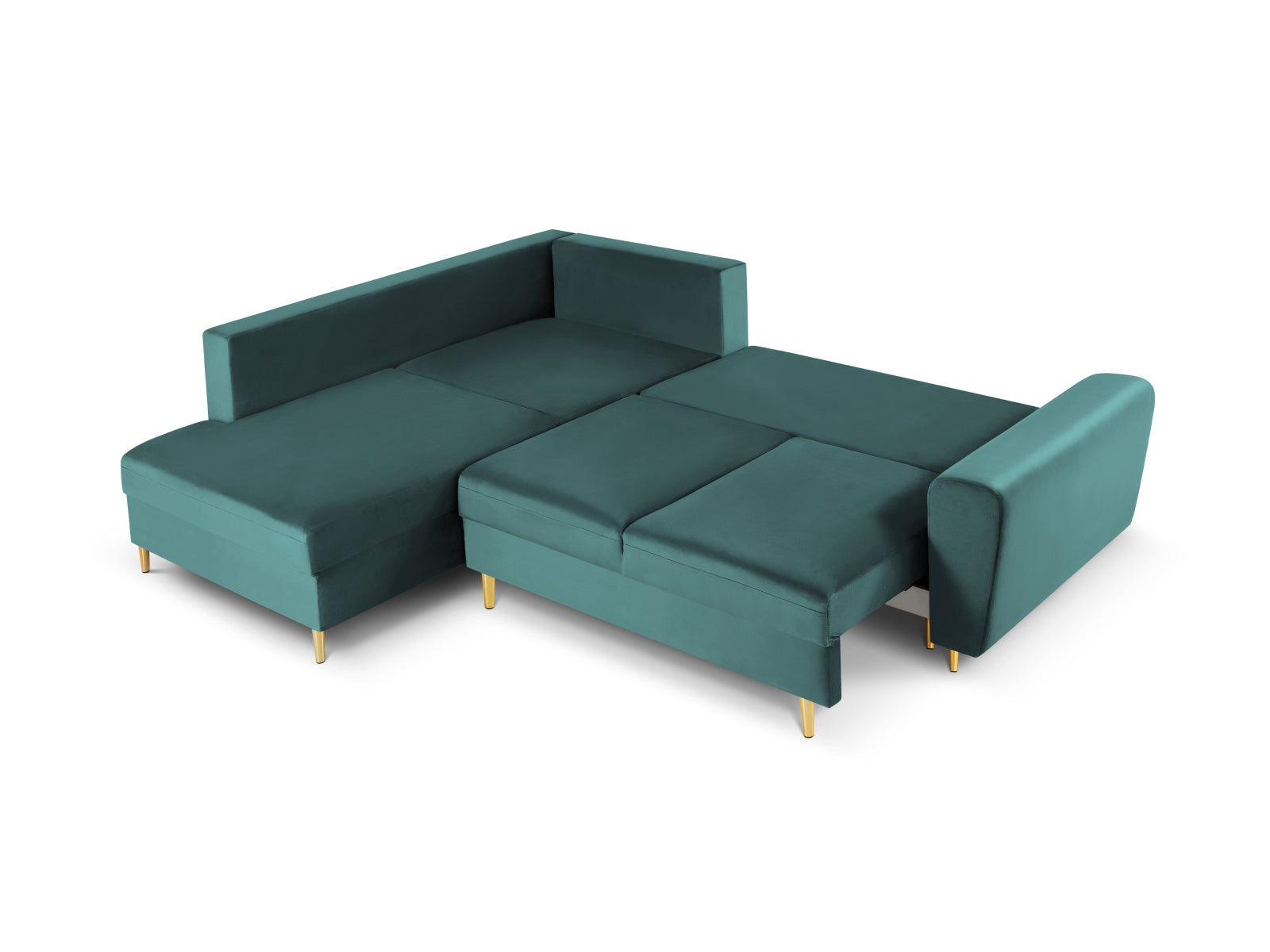 Erleben Sie das Kyoto Velour Ecksofa links: elegantes 5-Sitzer Sofa mit Schlaffunktion und Stauraum, ideal für modernes Wohnen!
