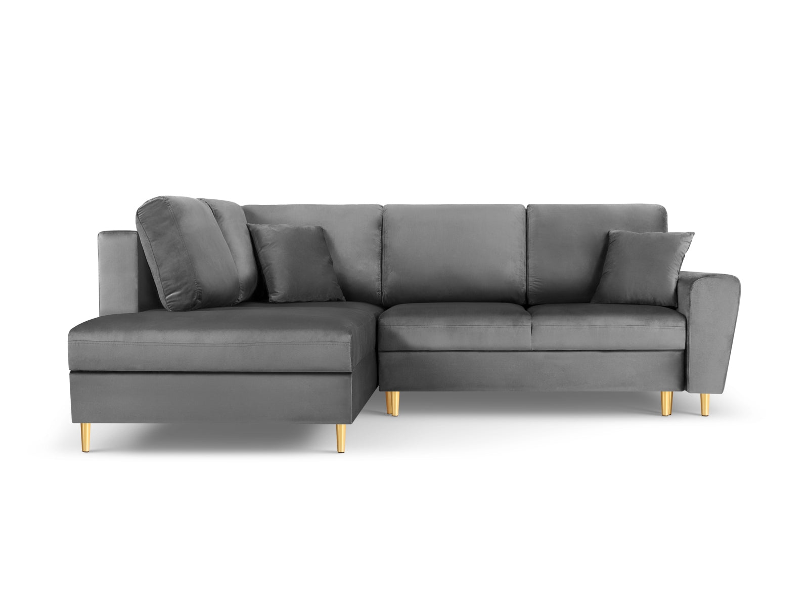 Erleben Sie das Kyoto Velour Ecksofa links: elegantes 5-Sitzer Sofa mit Schlaffunktion und Stauraum, ideal für modernes Wohnen!
