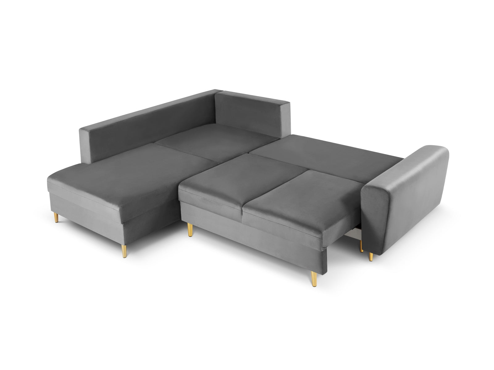Erleben Sie das Kyoto Velour Ecksofa links: elegantes 5-Sitzer Sofa mit Schlaffunktion und Stauraum, ideal für modernes Wohnen!