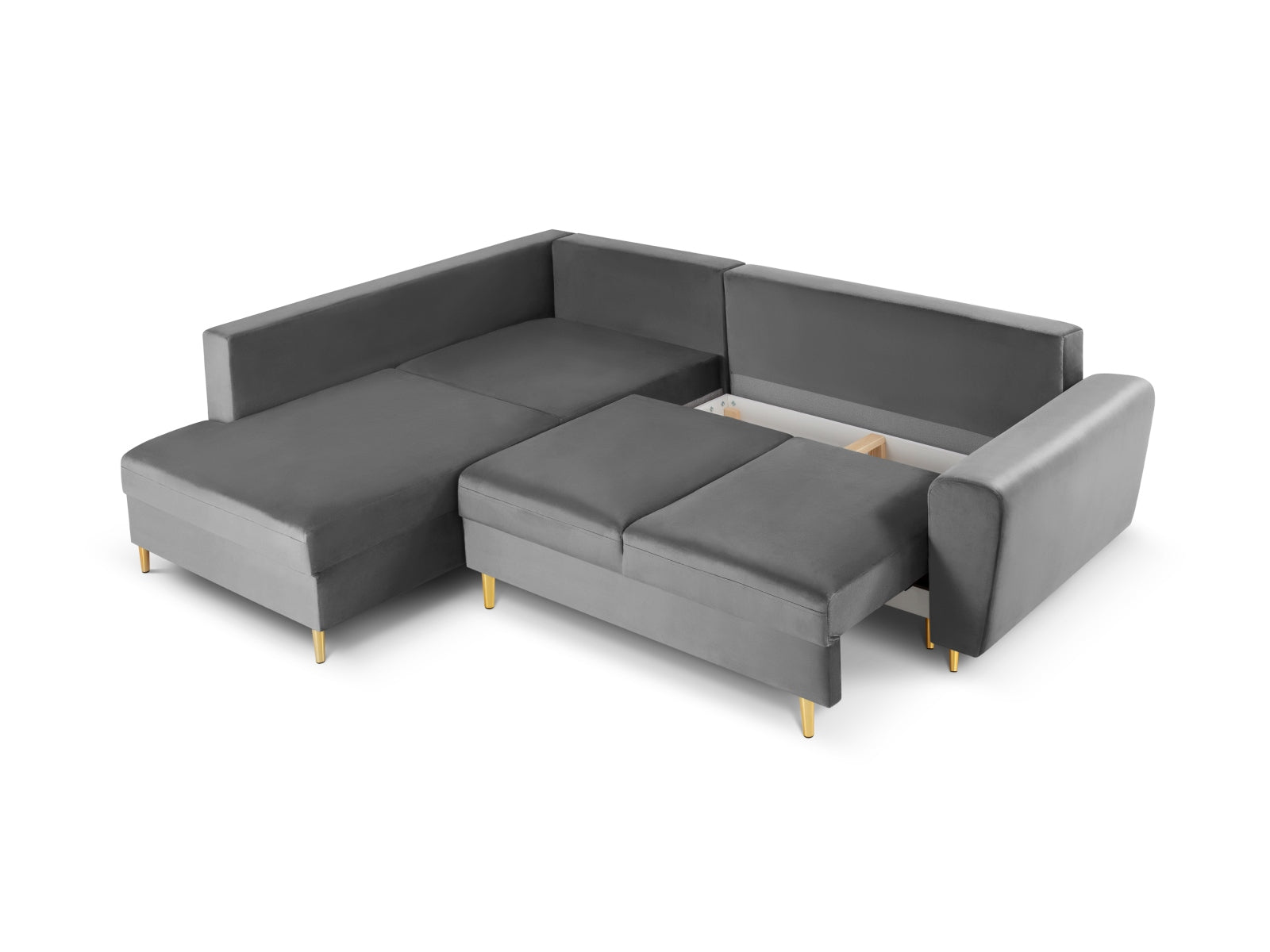 Entdecken Sie das Kyoto Velour Ecksofa links: stilvolles 5-Sitzer Sofa mit praktischer Schlaffunktion und Stauraumbox für Ihr Zuhause!