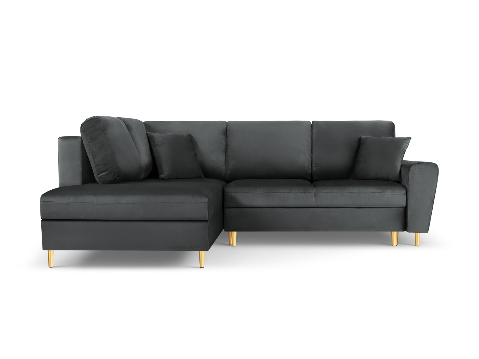Erleben Sie das Kyoto Velour Ecksofa links: elegantes 5-Sitzer Sofa mit Schlaffunktion und Stauraum, ideal für modernes Wohnen!