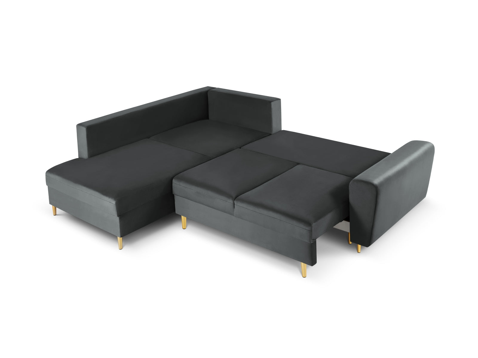 Erleben Sie das Kyoto Velour Ecksofa links: elegantes 5-Sitzer Sofa mit Schlaffunktion und Stauraum, ideal für modernes Wohnen!