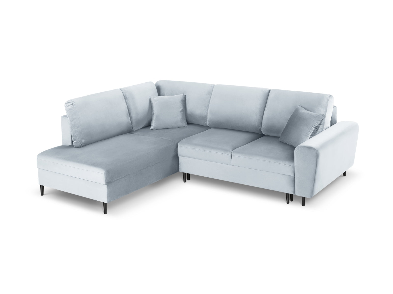 Erleben Sie das Kyoto Velour Ecksofa links: elegantes 5-Sitzer Sofa mit Schlaffunktion und Stauraum, ideal für modernes Wohnen!