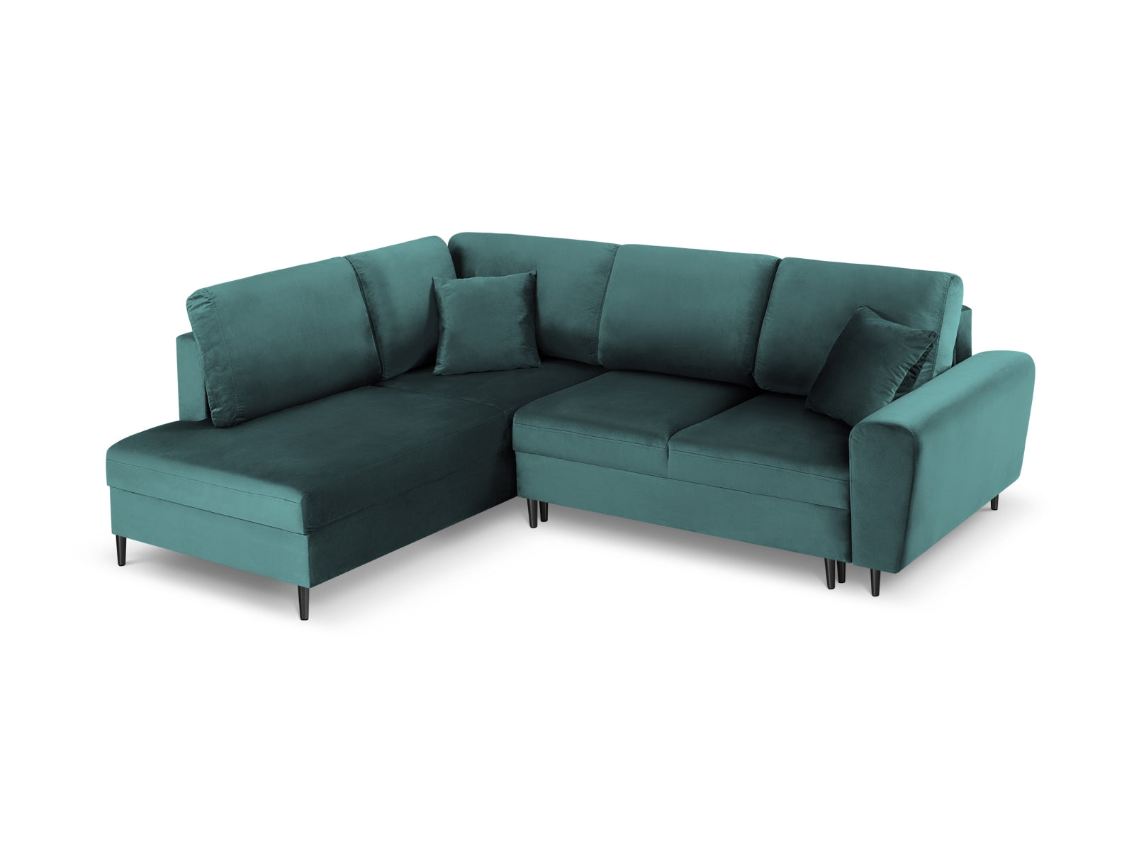 Erleben Sie das Kyoto Velour Ecksofa links: elegantes 5-Sitzer Sofa mit Schlaffunktion und Stauraum, ideal für modernes Wohnen!