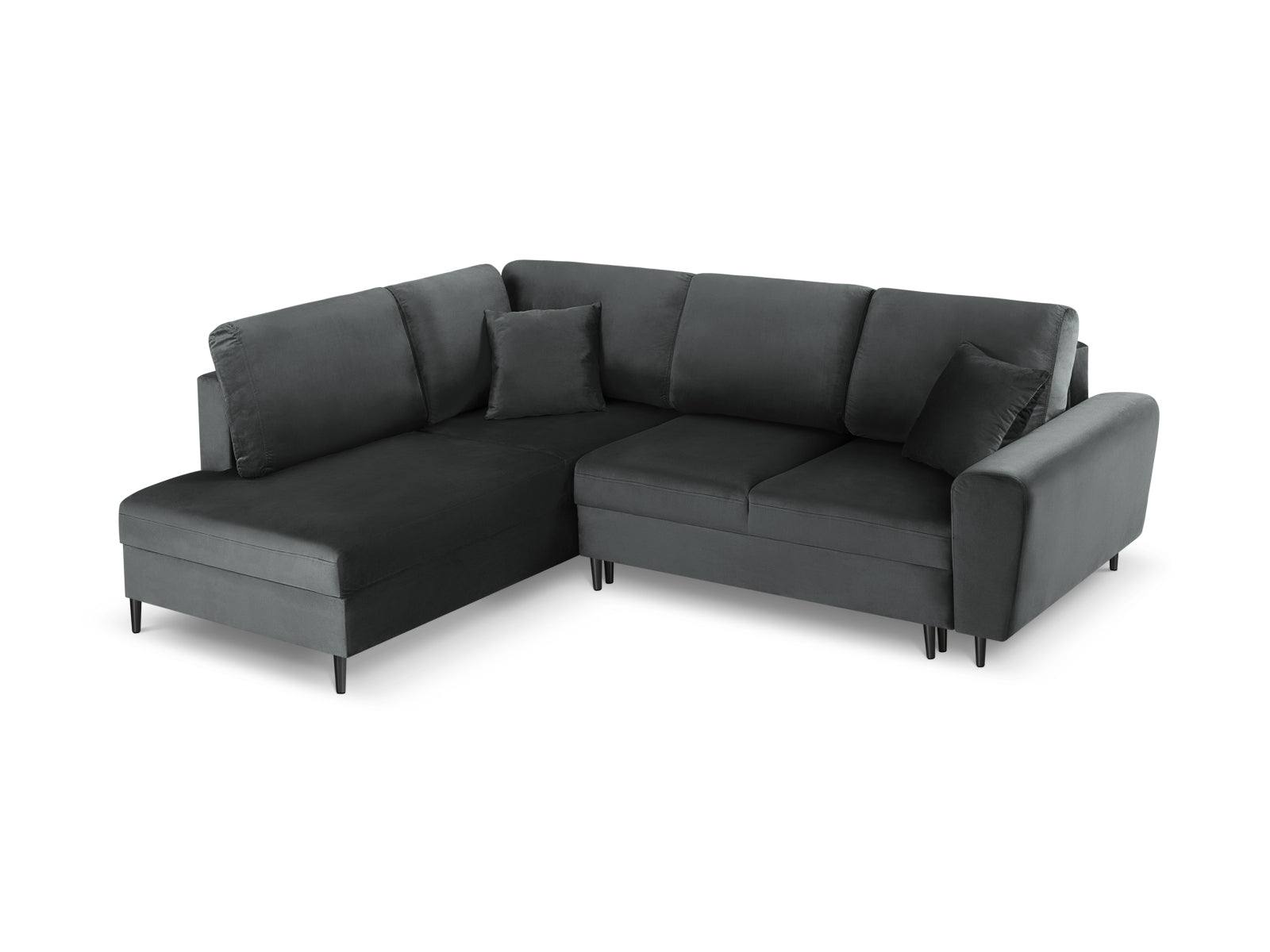 Erleben Sie das Kyoto Velour Ecksofa links: elegantes 5-Sitzer Sofa mit Schlaffunktion und Stauraum, ideal für modernes Wohnen!