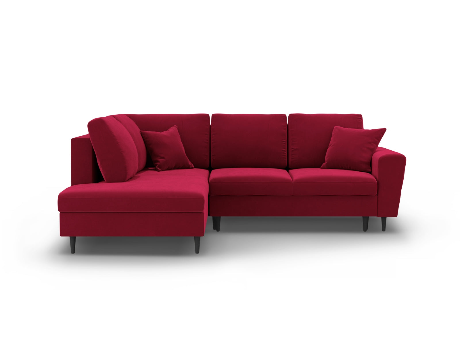 Kyoto Velour Ecksofa links mit Schlaffunktion und Stauraumbox 5 Sitzer 194cm in Red präsentiert im Onlineshop von KAQTU Design AG. Ecksofa links ist von Cosmopolitan Design