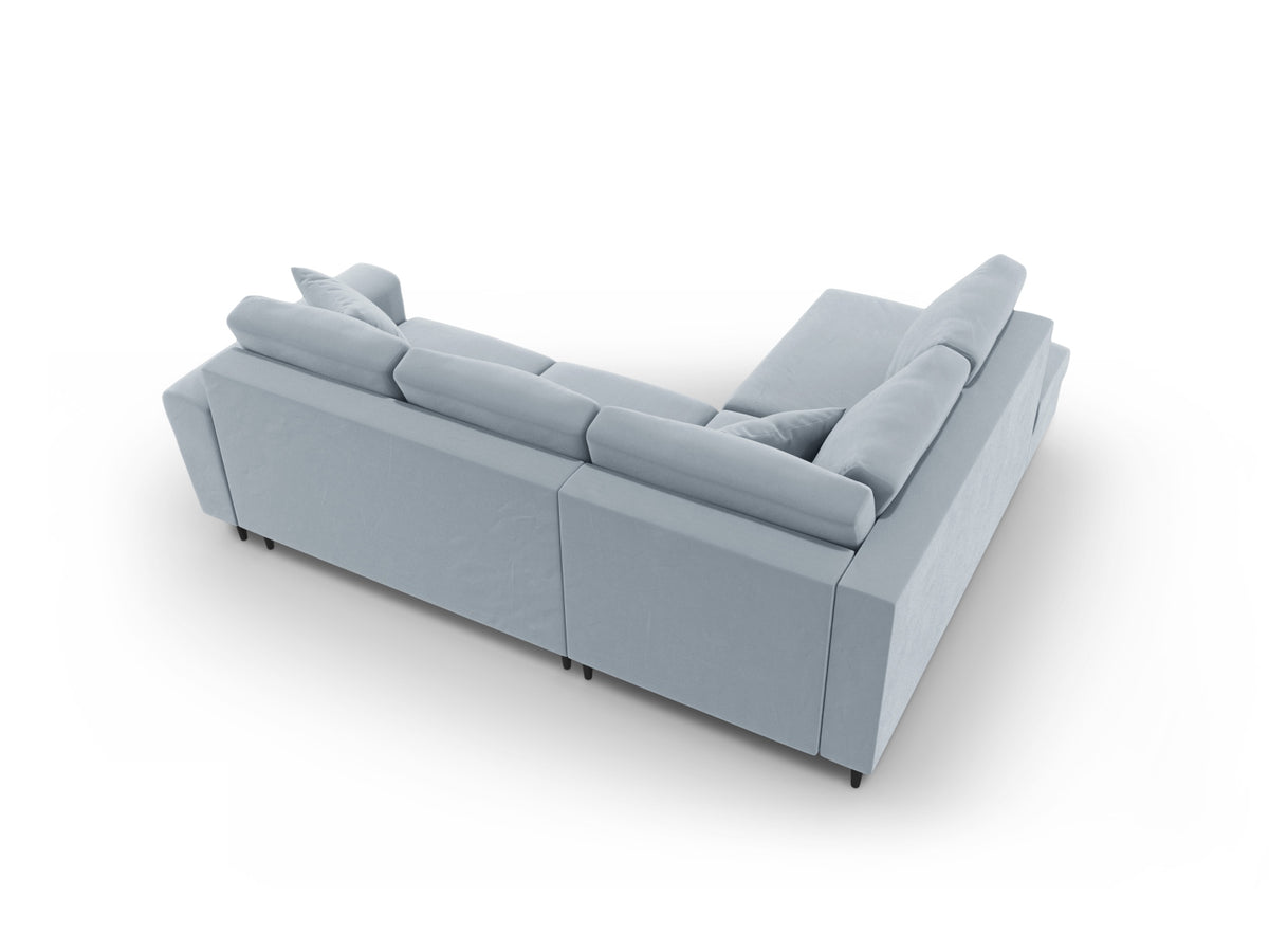 Kyoto Ecksofa links mit Schlaffunktion und Stauraumbox 5 Sitzer 194cm in Light Blue/Schwarz Birke-Riviera präsentiert im Onlineshop von KAQTU Design AG. Bettsofa links ist von Cosmopolitan Design