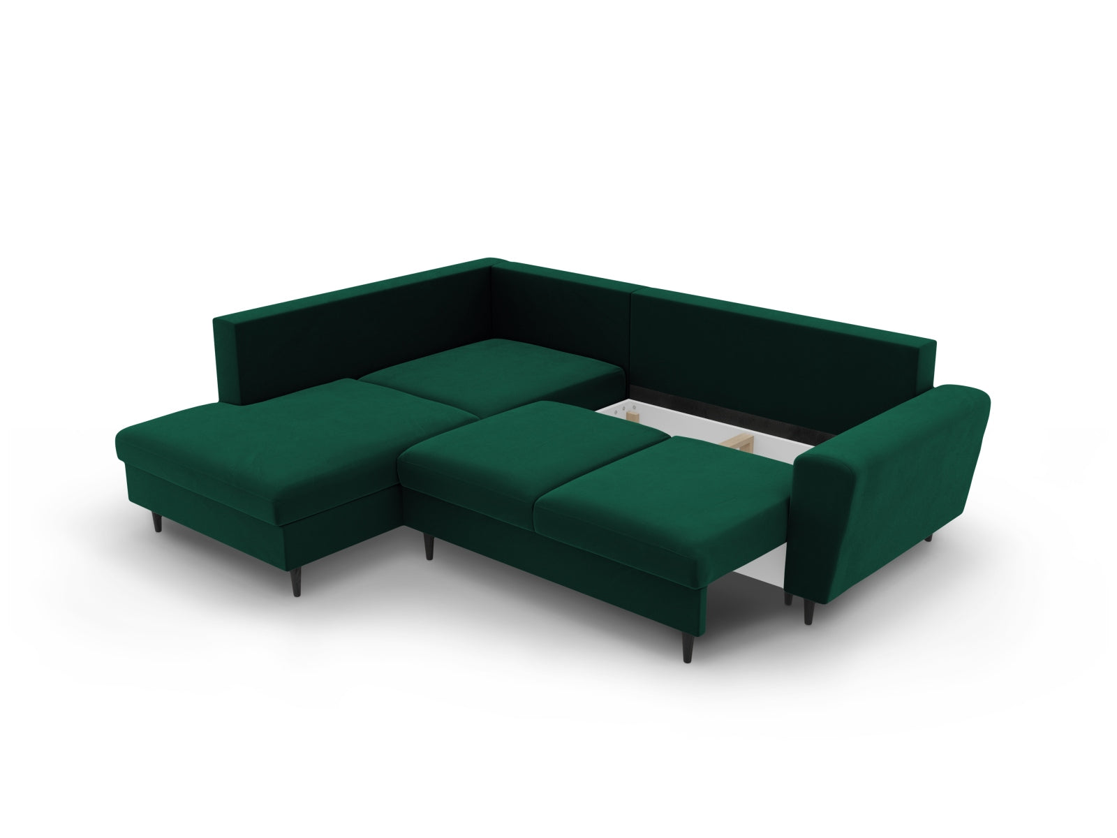 Entdecken Sie das Kyoto Velour Ecksofa links: stilvolles 5-Sitzer Sofa mit praktischer Schlaffunktion und Stauraumbox für Ihr Zuhause!