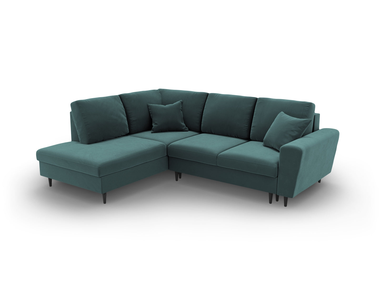 Erleben Sie das Kyoto Velour Ecksofa links: elegantes 5-Sitzer Sofa mit Schlaffunktion und Stauraum, ideal für modernes Wohnen!
