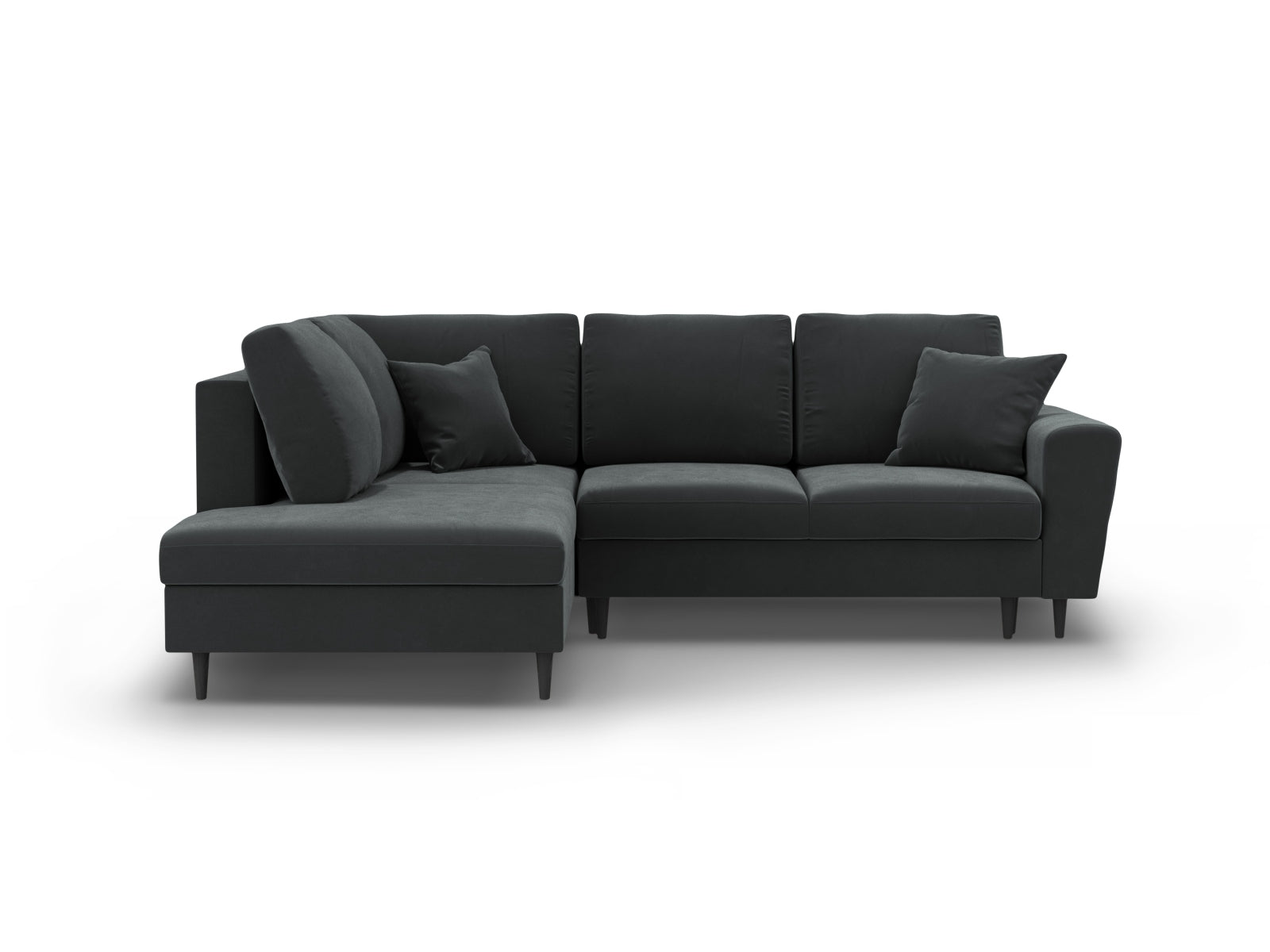 Kyoto Velour Ecksofa links mit Schlaffunktion und Stauraumbox 5 Sitzer 194cm in Dark Grey/Schwarz Birke-Riviera präsentiert im Onlineshop von KAQTU Design AG. Bettsofa links ist von Cosmopolitan Design