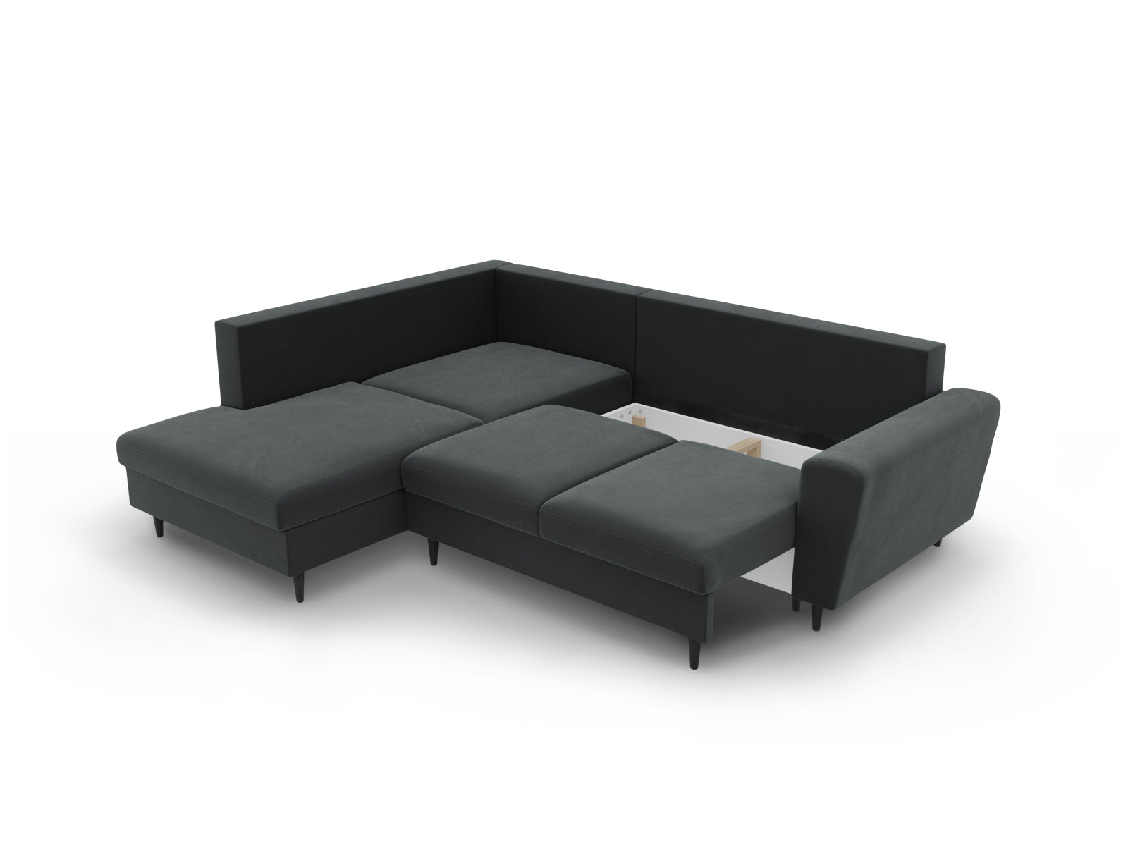 Erleben Sie das Kyoto Velour Ecksofa links: elegantes 5-Sitzer Sofa mit Schlaffunktion und Stauraum, ideal für modernes Wohnen!