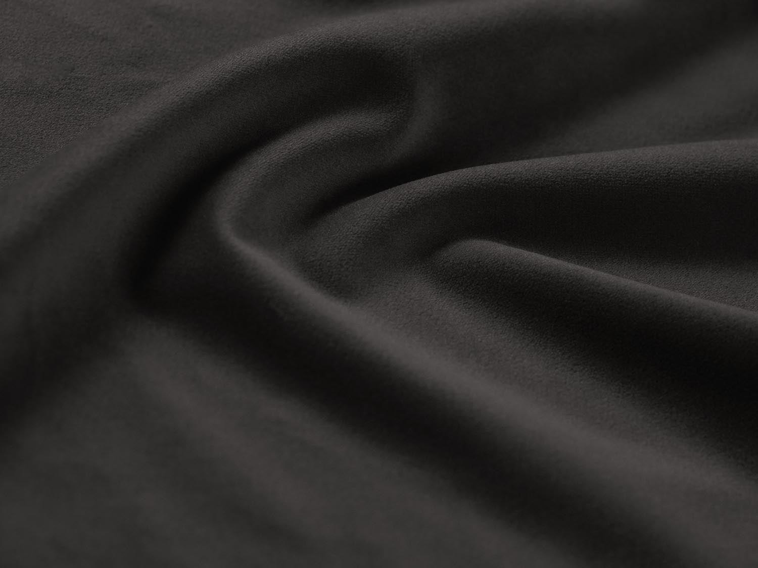Stylisches Kyoto Velour Ecksofa links in Dunkelgrau, 5-Sitzer mit Schlafoption und integriertem Stauraum, ideal für zeitgemäße Wohnräume.