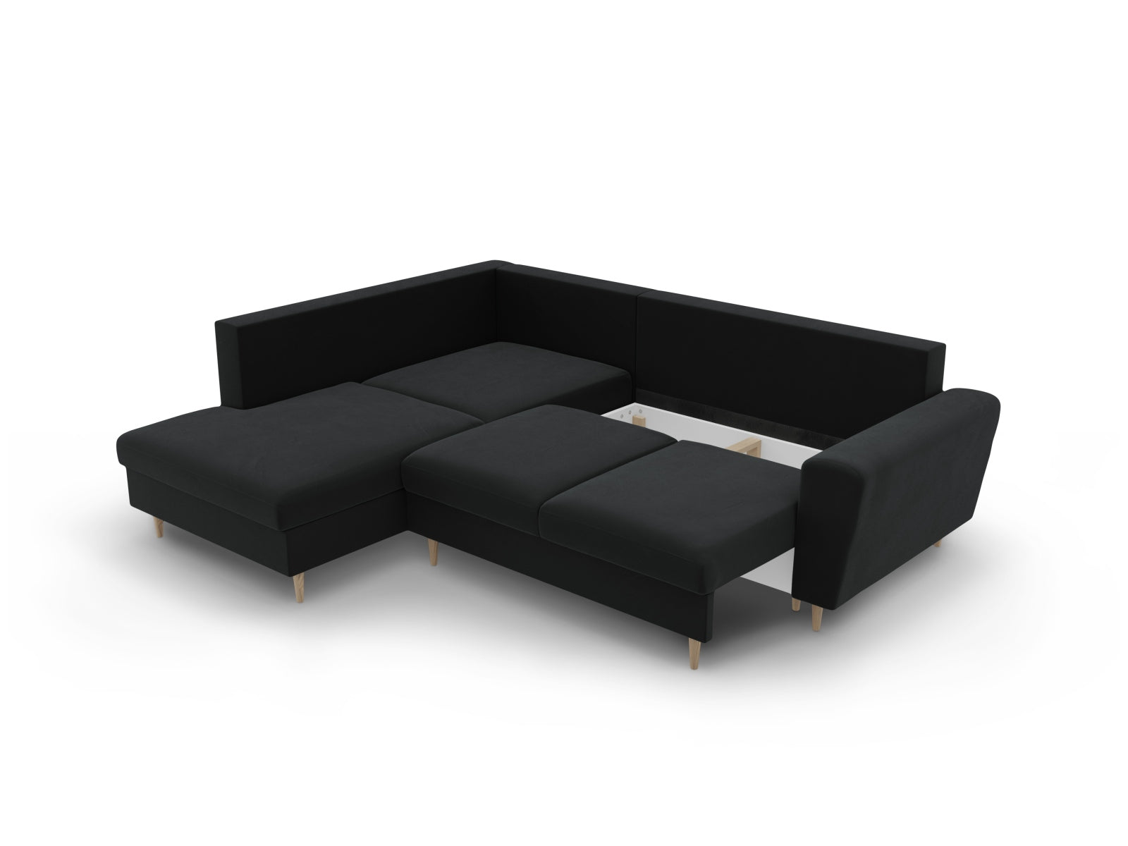 Entdecken Sie das Kyoto Velour Ecksofa links: stilvolles 5-Sitzer Sofa mit praktischer Schlaffunktion und Stauraumbox für Ihr Zuhause!