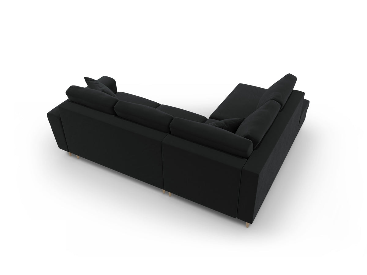 Kyoto Ecksofa links mit Schlaffunktion und Stauraumbox 5 Sitzer 194cm in Black/Birke-Riviera präsentiert im Onlineshop von KAQTU Design AG. Bettsofa links ist von Cosmopolitan Design