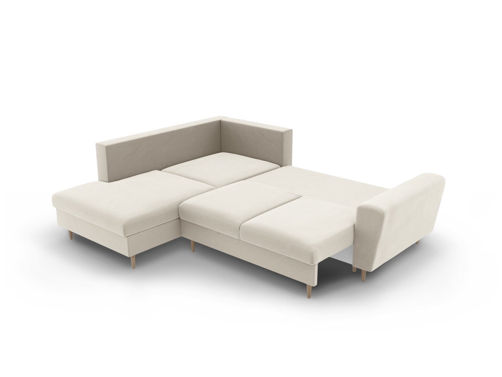 Erleben Sie das Kyoto Velour Ecksofa links: elegantes 5-Sitzer Sofa mit Schlaffunktion und Stauraum, ideal für modernes Wohnen!