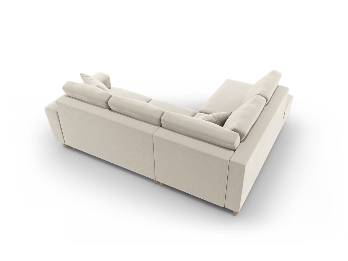 Kyoto Ecksofa links mit Schlaffunktion und Stauraumbox 5 Sitzer 194cm in Light Beige/Birke-Riviera präsentiert im Onlineshop von KAQTU Design AG. Bettsofa links ist von Cosmopolitan Design