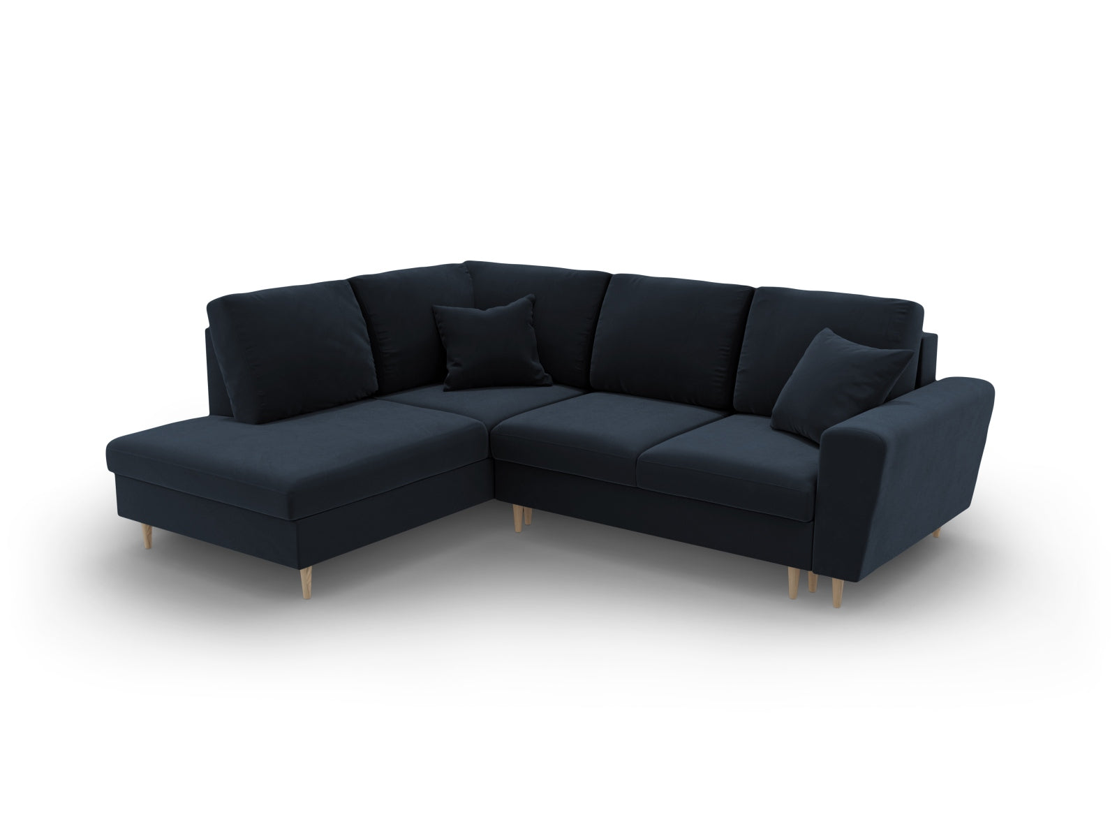 Erleben Sie das Kyoto Velour Ecksofa links: elegantes 5-Sitzer Sofa mit Schlaffunktion und Stauraum, ideal für modernes Wohnen!