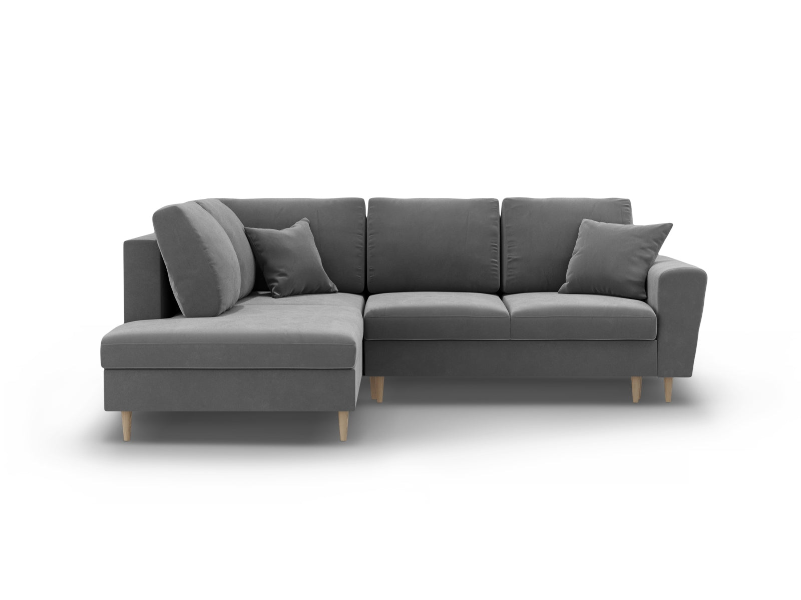 Kyoto Velour Ecksofa links mit Schlaffunktion und Stauraumbox 5 Sitzer 194cm in Light Grey präsentiert im Onlineshop von KAQTU Design AG. Ecksofa links ist von Cosmopolitan Design