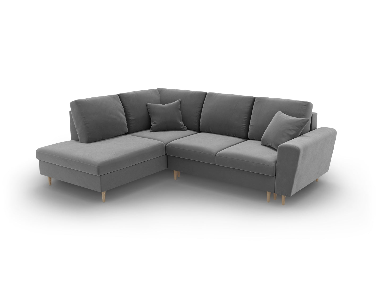 Erleben Sie das Kyoto Velour Ecksofa links: elegantes 5-Sitzer Sofa mit Schlaffunktion und Stauraum, ideal für modernes Wohnen!