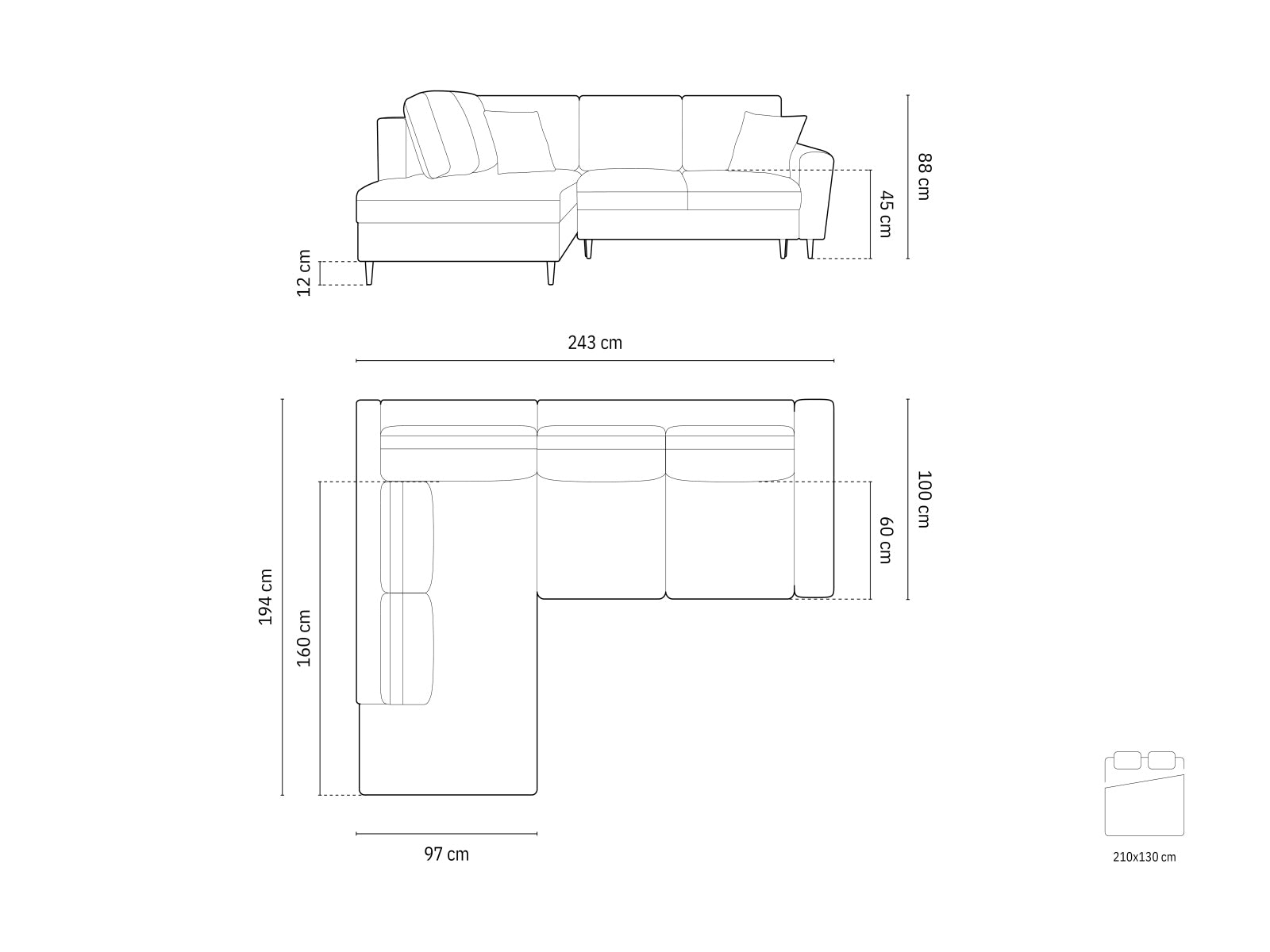 Elegantes Kyoto Velour Ecksofa links in Dunkelgrau, 5-Sitzer mit praktischer Schlaffunktion und Stauraum, perfekt für moderne Wohnräume.