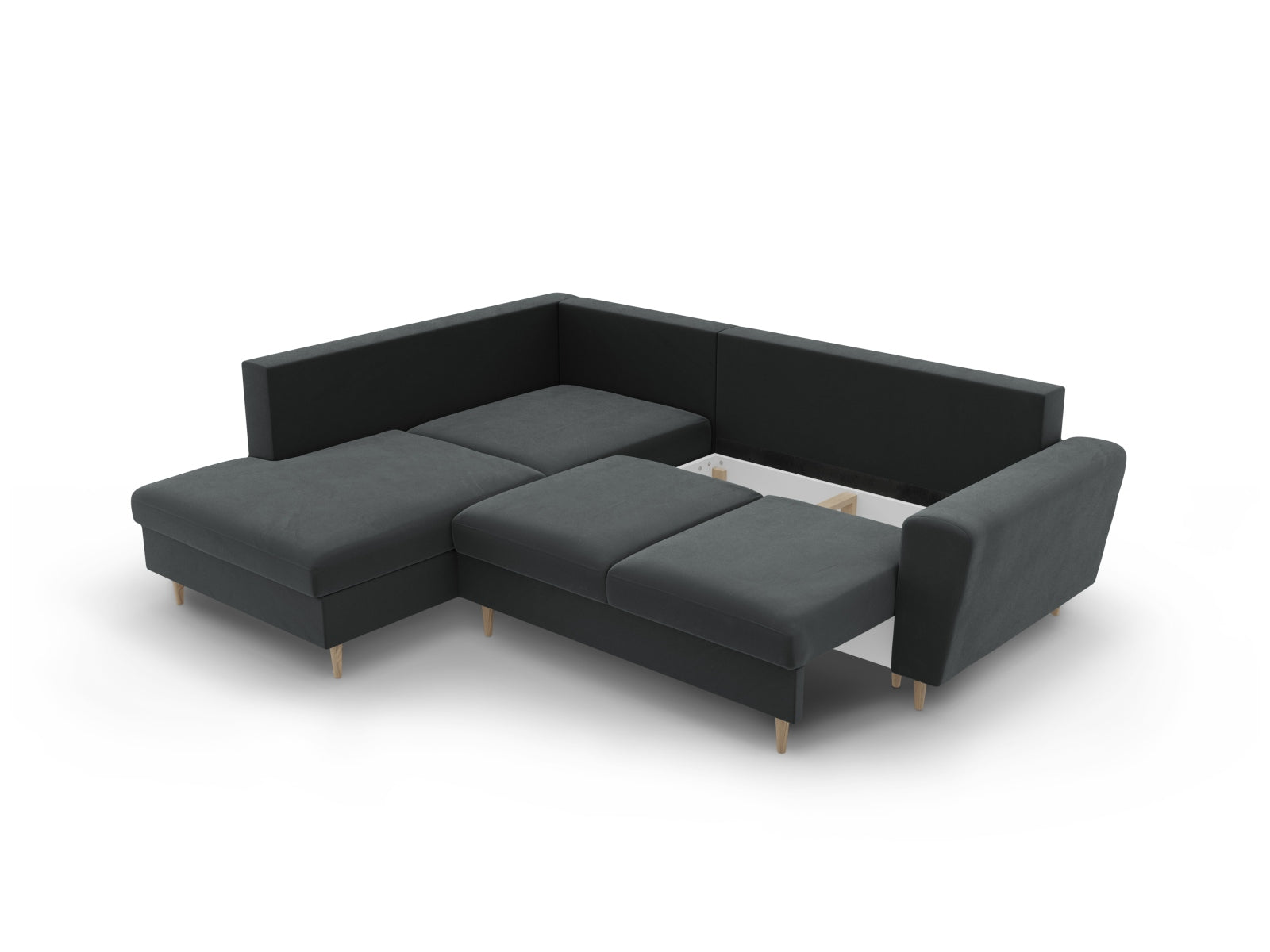 Entdecken Sie das Kyoto Velour Ecksofa links: stilvolles 5-Sitzer Sofa mit praktischer Schlaffunktion und Stauraumbox für Ihr Zuhause!
