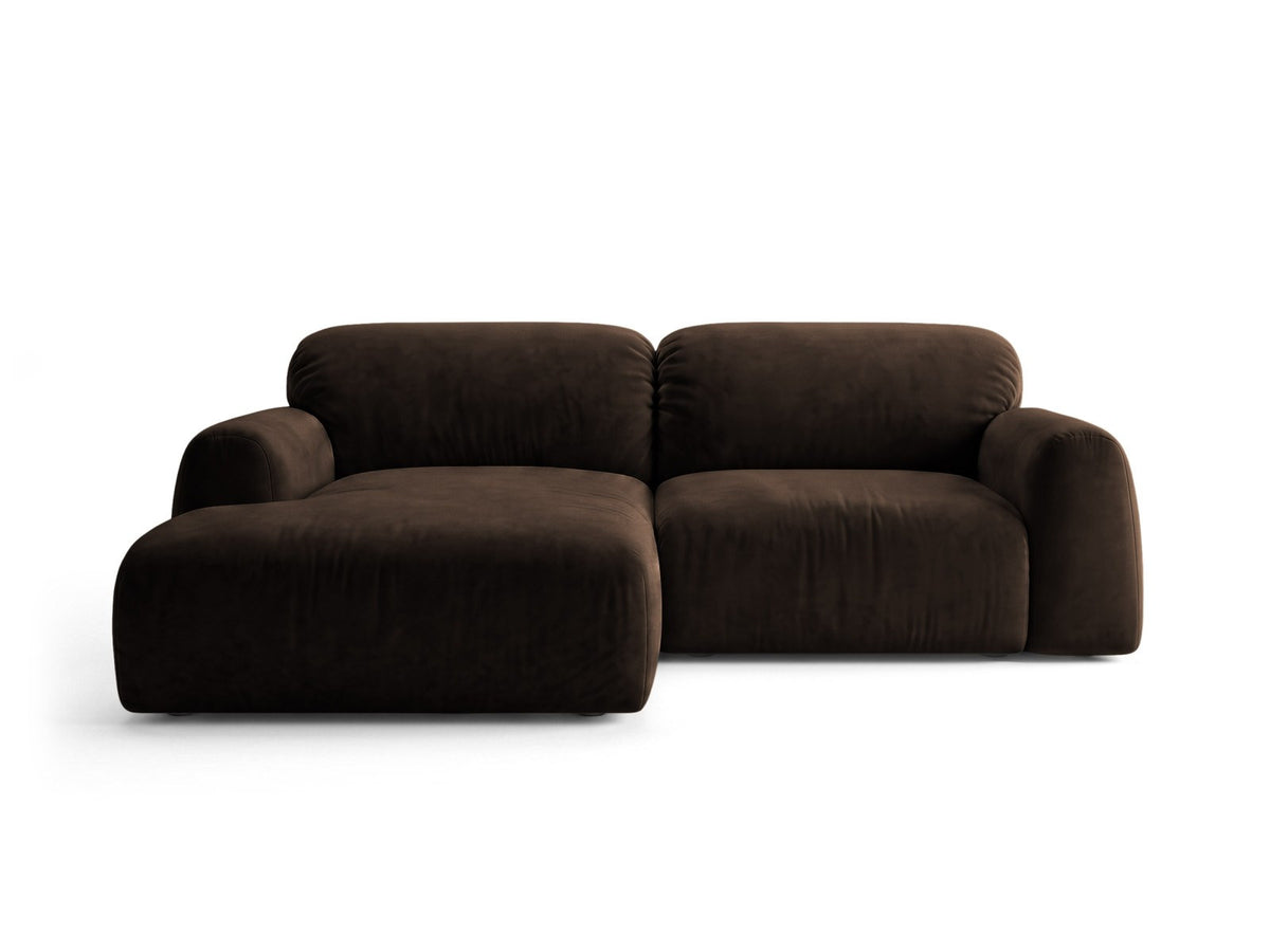 Ecksofa Milan mit Bettfunktion in Bluvel-Stoff, Récamiere links, schwarze Beine