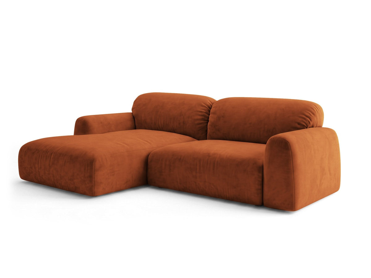 Ecksofa Milan mit Bettfunktion in Bluvel-Stoff, Récamiere links, schwarze Beine