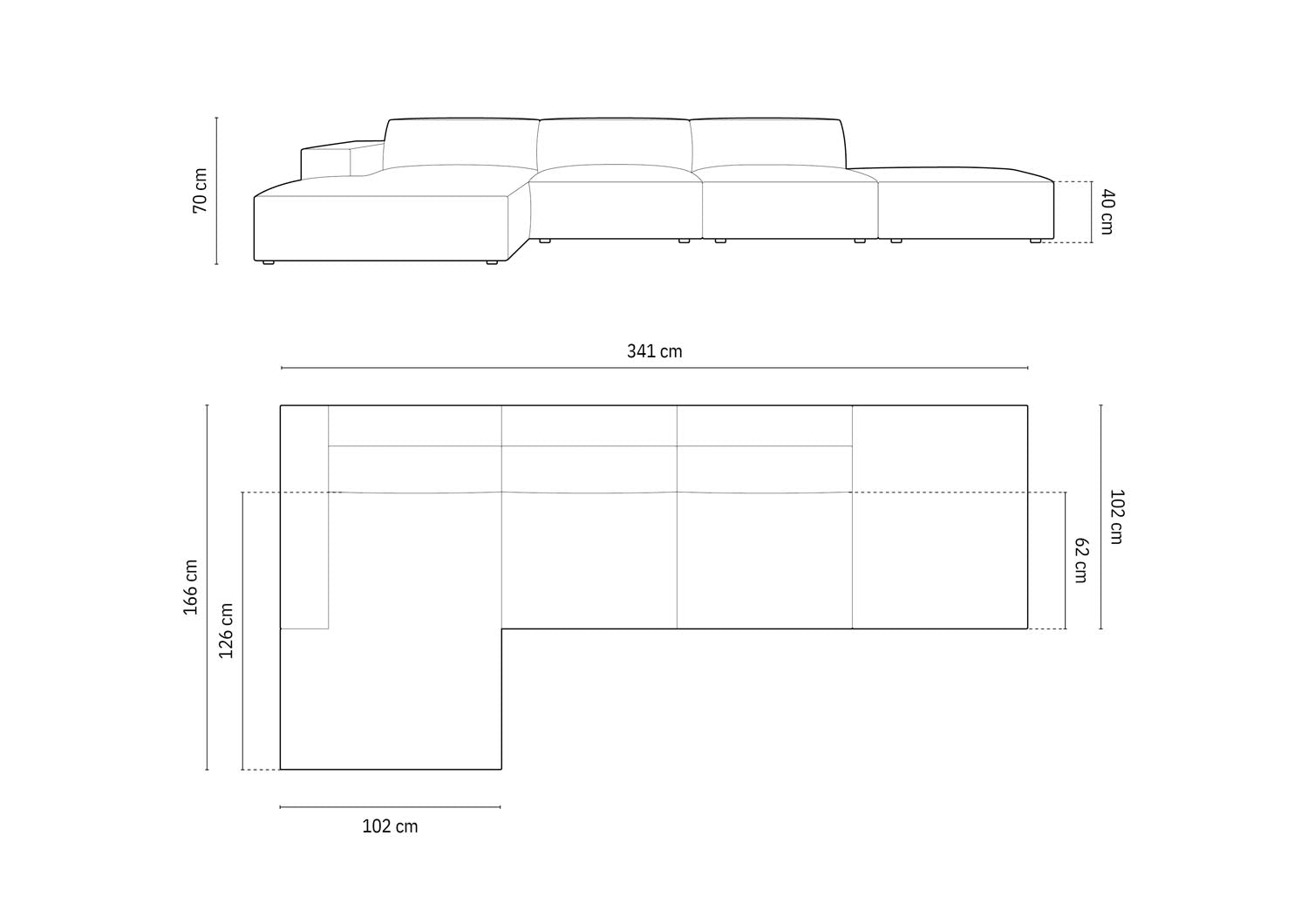 Entdecken Sie das elegante Arendal Ecksofa links 5 Sitzer von Cosmopolitan Design – ideal für zeitgemässe Wohnräume und höchsten Komfort.