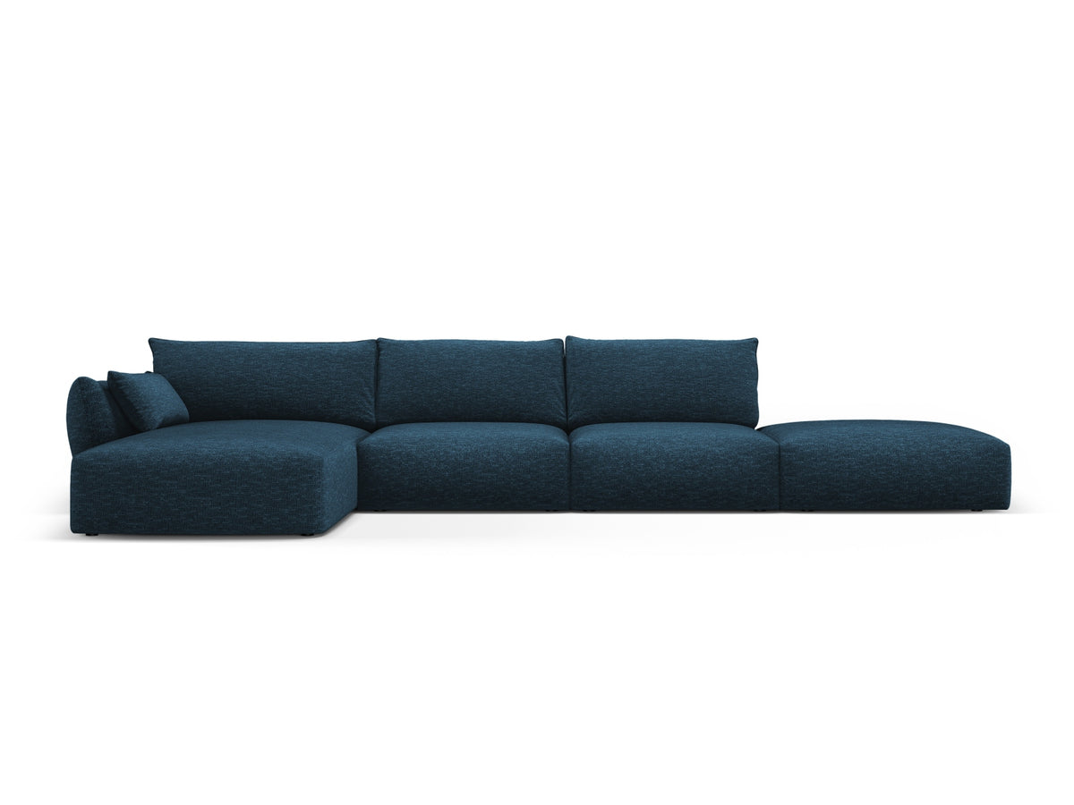 Ecksofa links Matera in Beige mit Récamière und niedrigen schwarzen Beinen