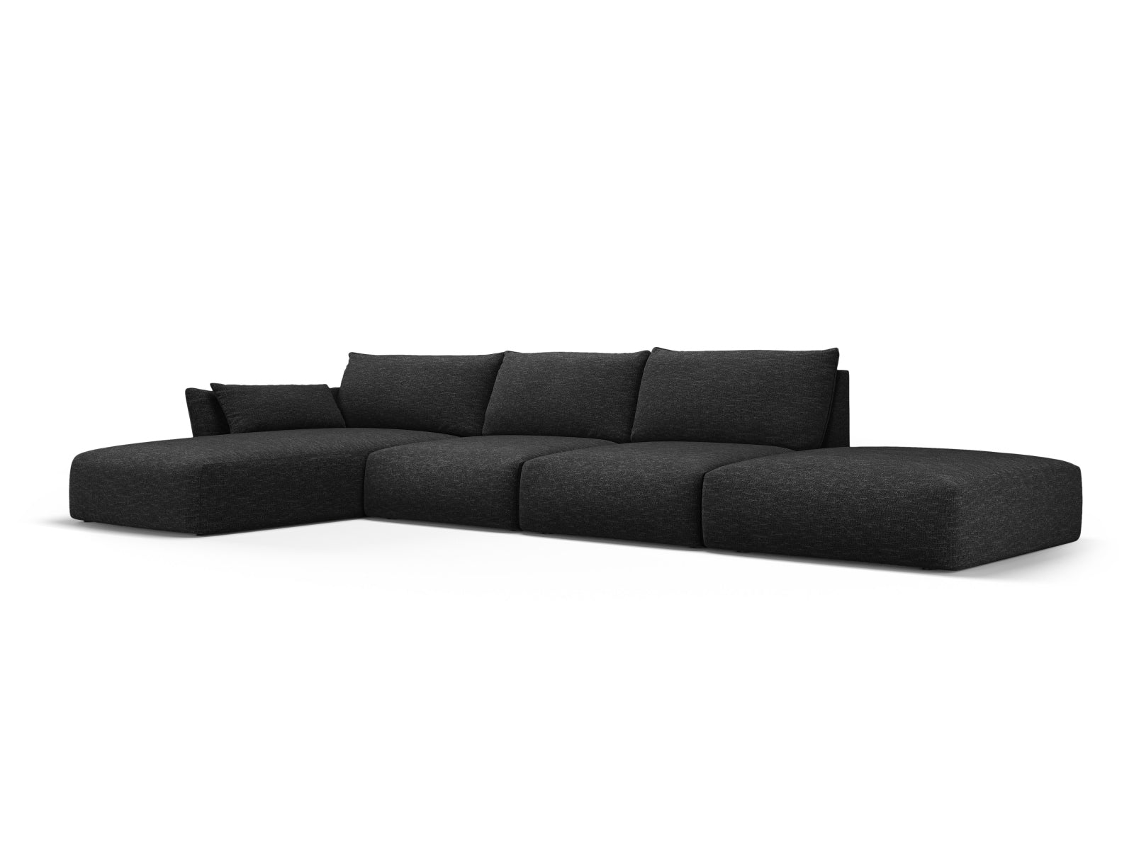 Elegantes 5-Sitzer Ecksofa links Matera in stilvollem Schwarz, ideal für moderne Wohnräume, erhältlich bei KAQTU Design AG.