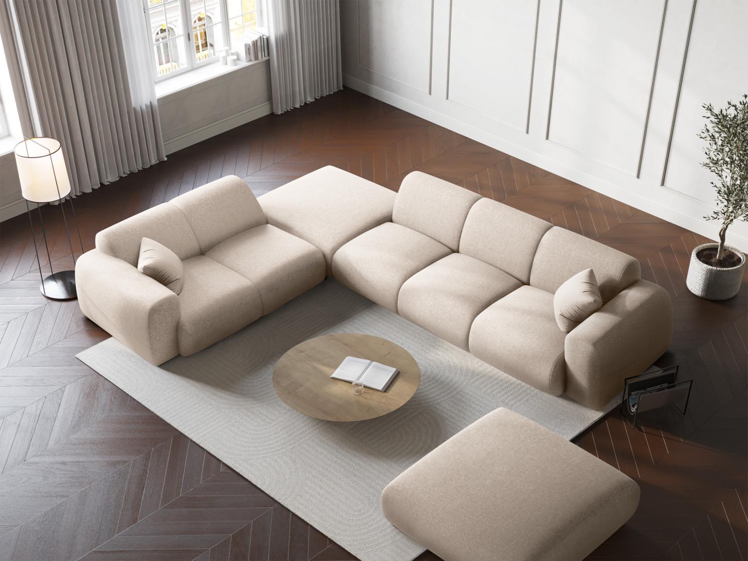 Stylisches Nolio Ecksofa links in Light Beige, 4-Sitzer, 250 cm, ideal für moderne Wohnräume, präsentiert von Cosmopolitan Design.