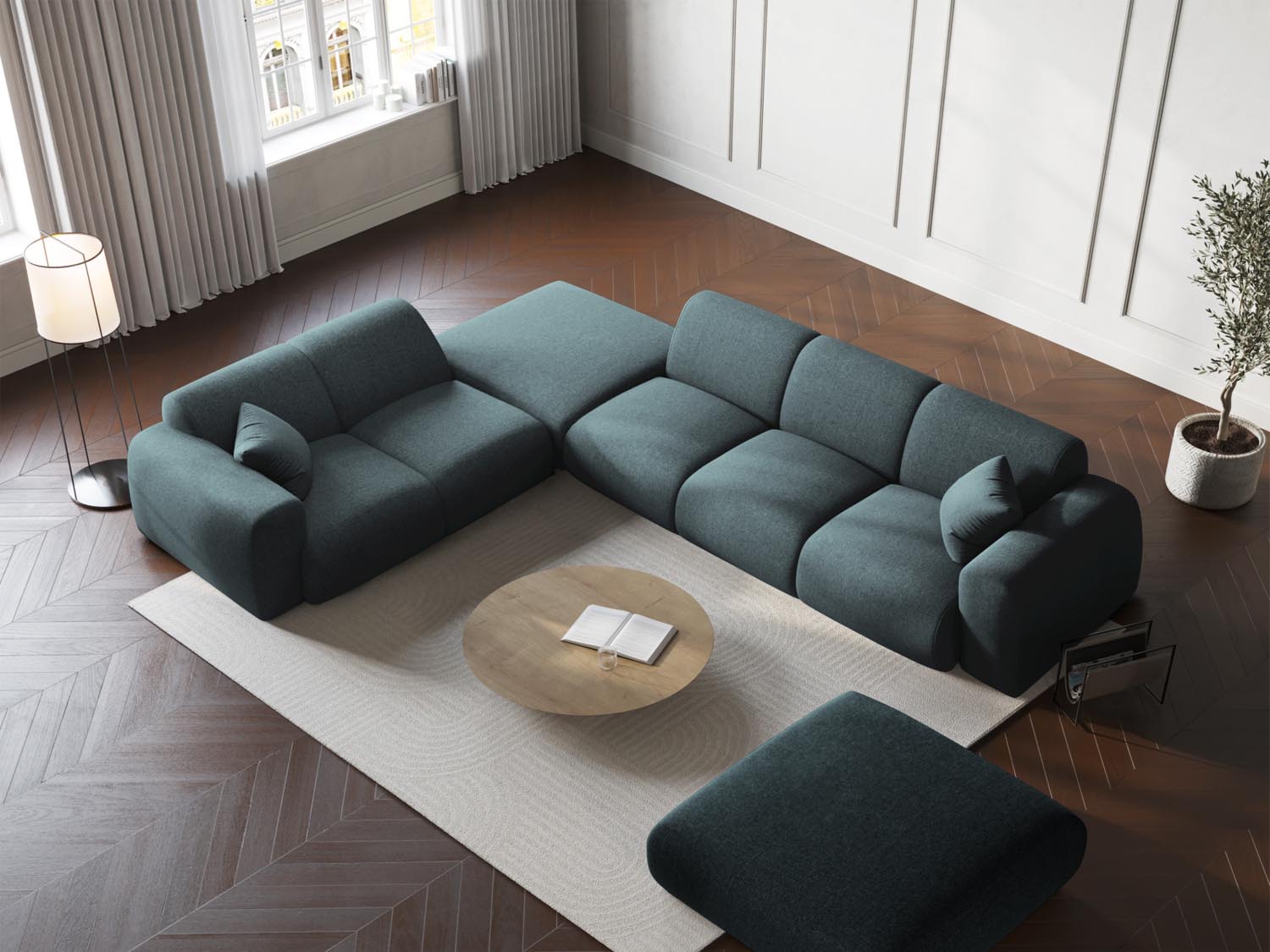 Gemütliches Nolio Ecksofa links in Petrol-Haga, 4-Sitzer, 250 cm, stilvoll und modern, ideal für Ihr Wohnzimmer.