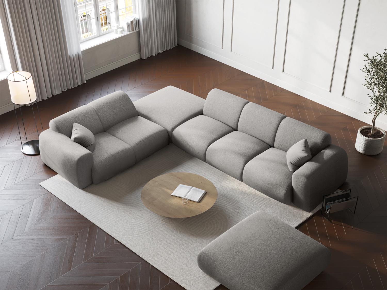 Stylisches Nolio Ecksofa links in Light Grey-Haga, 4-Sitzer, 250cm, ideal für moderne Wohnräume, präsentiert von Cosmopolitan Design.