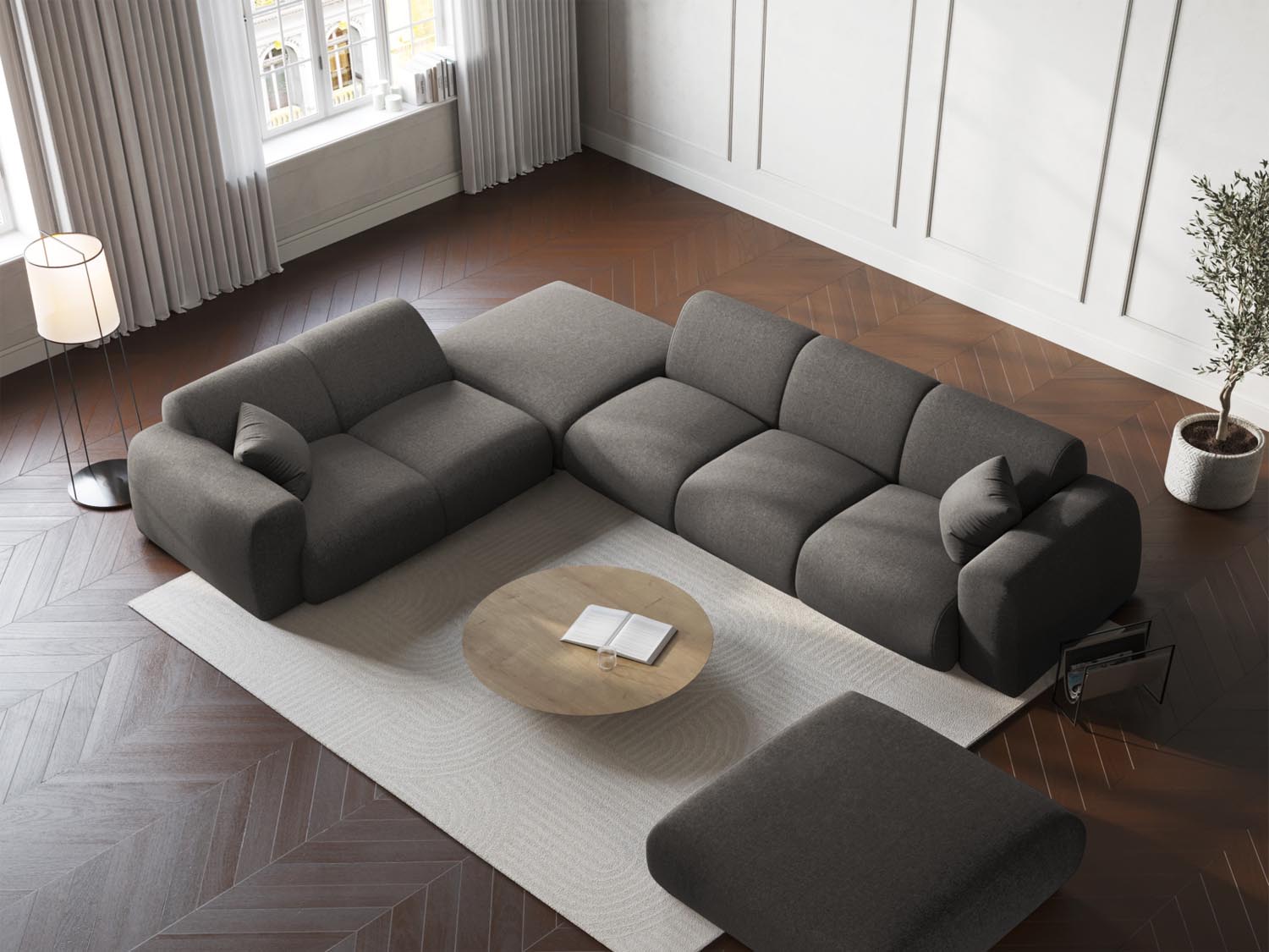 Stylisches Nolio Ecksofa links in Grau, 4-Sitzer, 250 cm, ideal für moderne Wohnräume, präsentiert von Cosmopolitan Design.