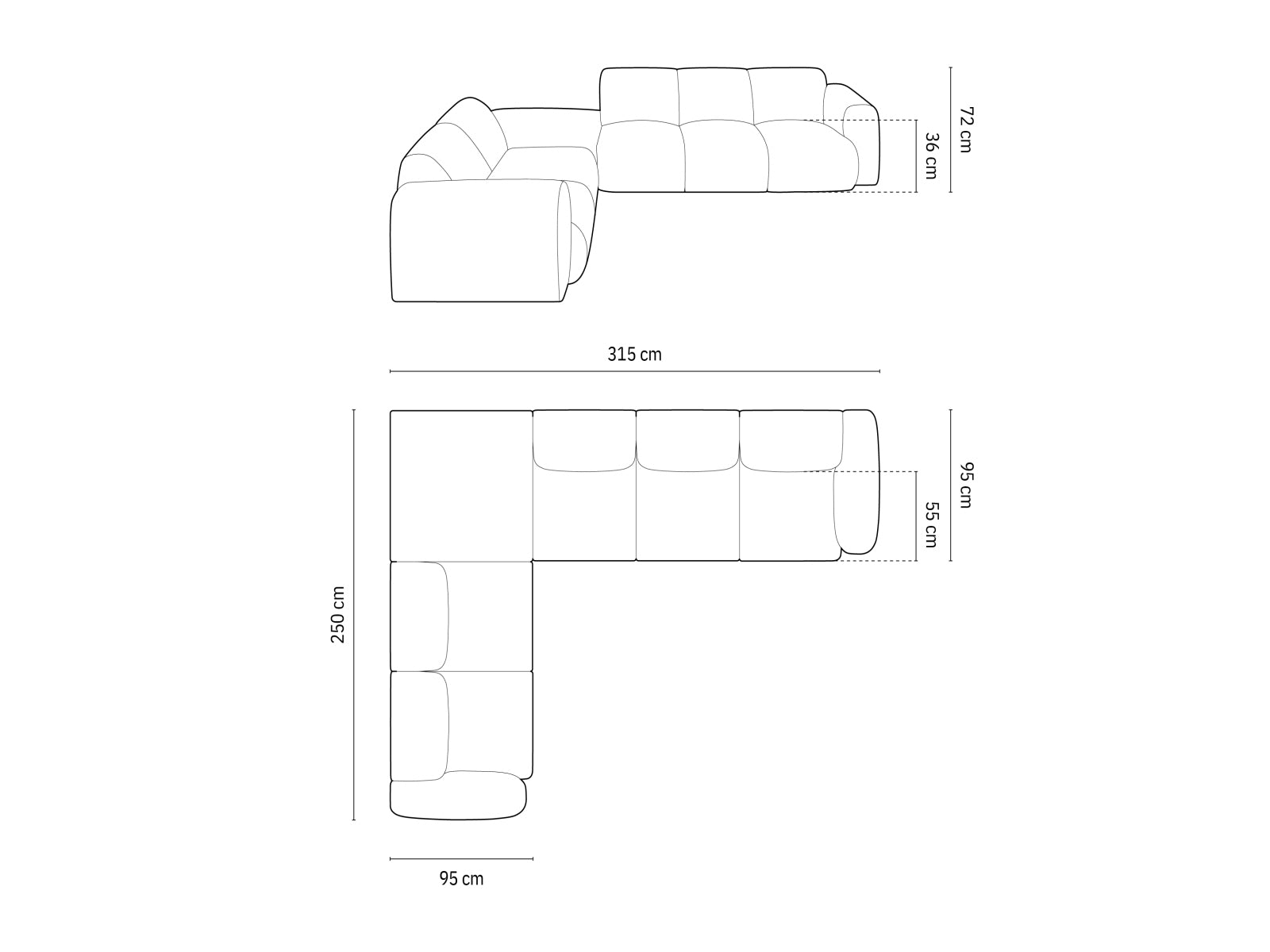 Elegantes Nolio Ecksofa links in zeitlosem Schwarz, großzügiger 4-Sitzer mit 250 cm, ideal für moderne Wohnräume von Cosmopolitan Design.