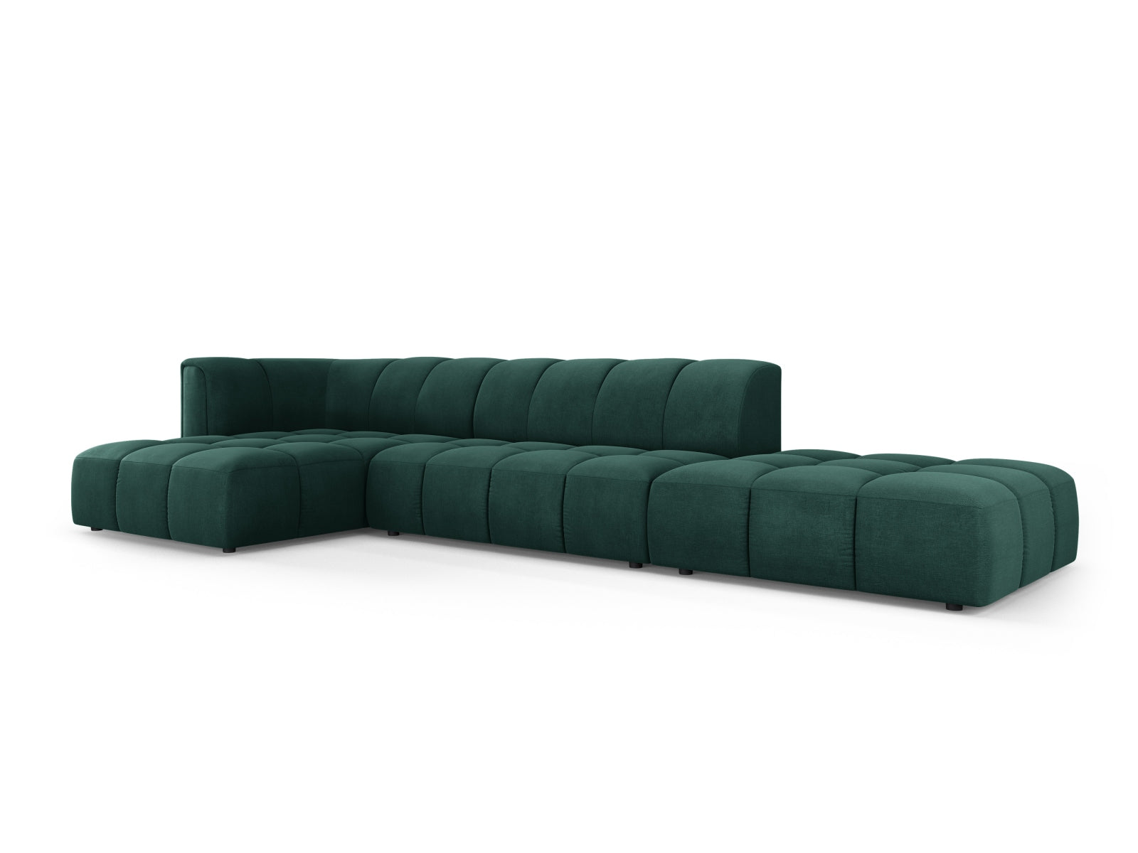 Modulares 5-Sitzer Ecksofa Moritz in edlem Bottle Green, ideal für stilvolle Wohnräume, präsentiert von Cosmopolitan Design.